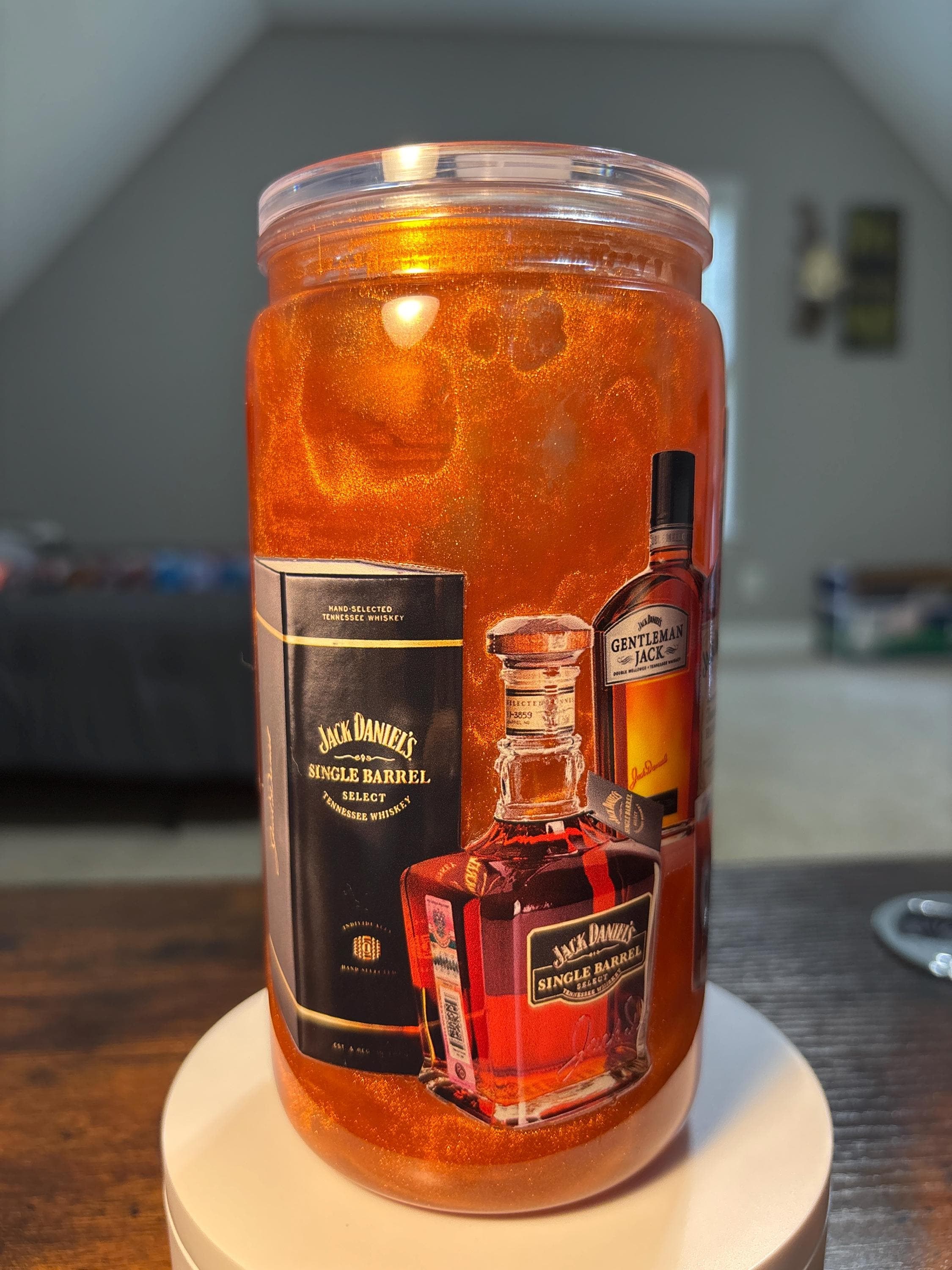 Whiskey Bottle Snow Globe Tumbler | Handmade 16oz Acrylic Whiskey Lover Cup | Bar Gift