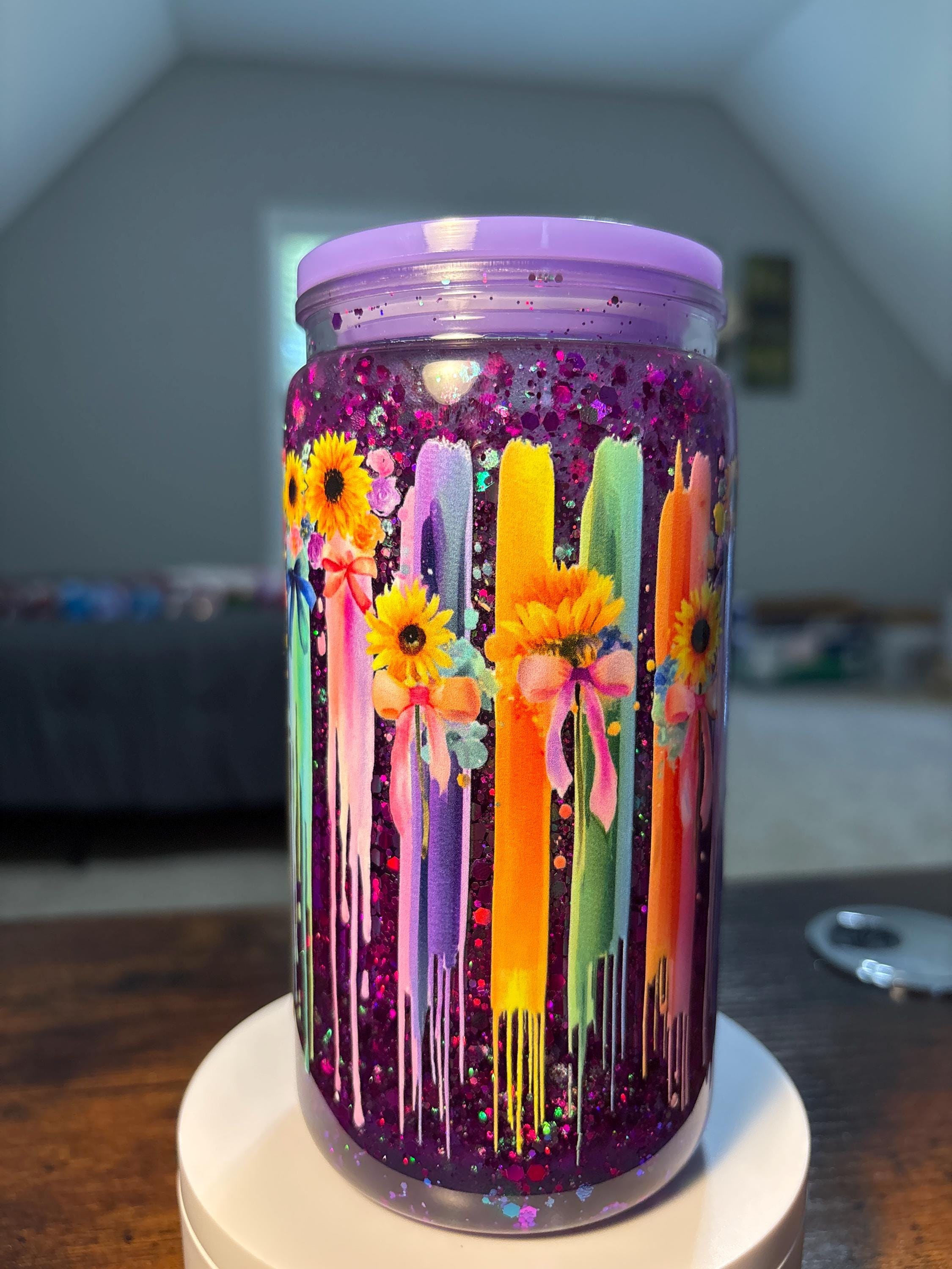 Bleeding Sunflowers Snow Globe Tumbler | 16oz Handmade Acrylic Gothic Floral Cup