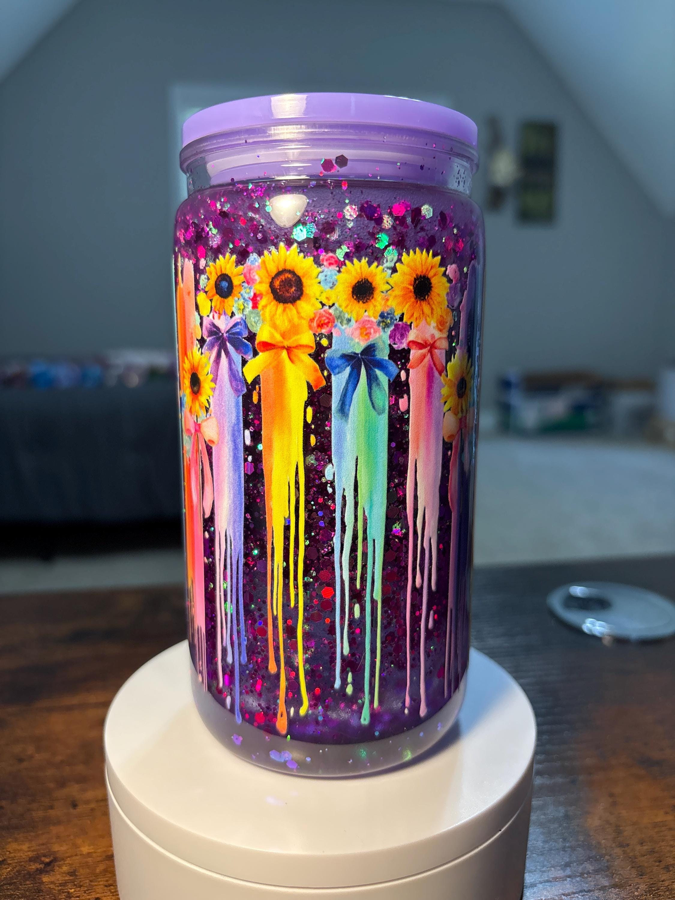 Bleeding Sunflowers Snow Globe Tumbler | 16oz Handmade Acrylic Gothic Floral Cup