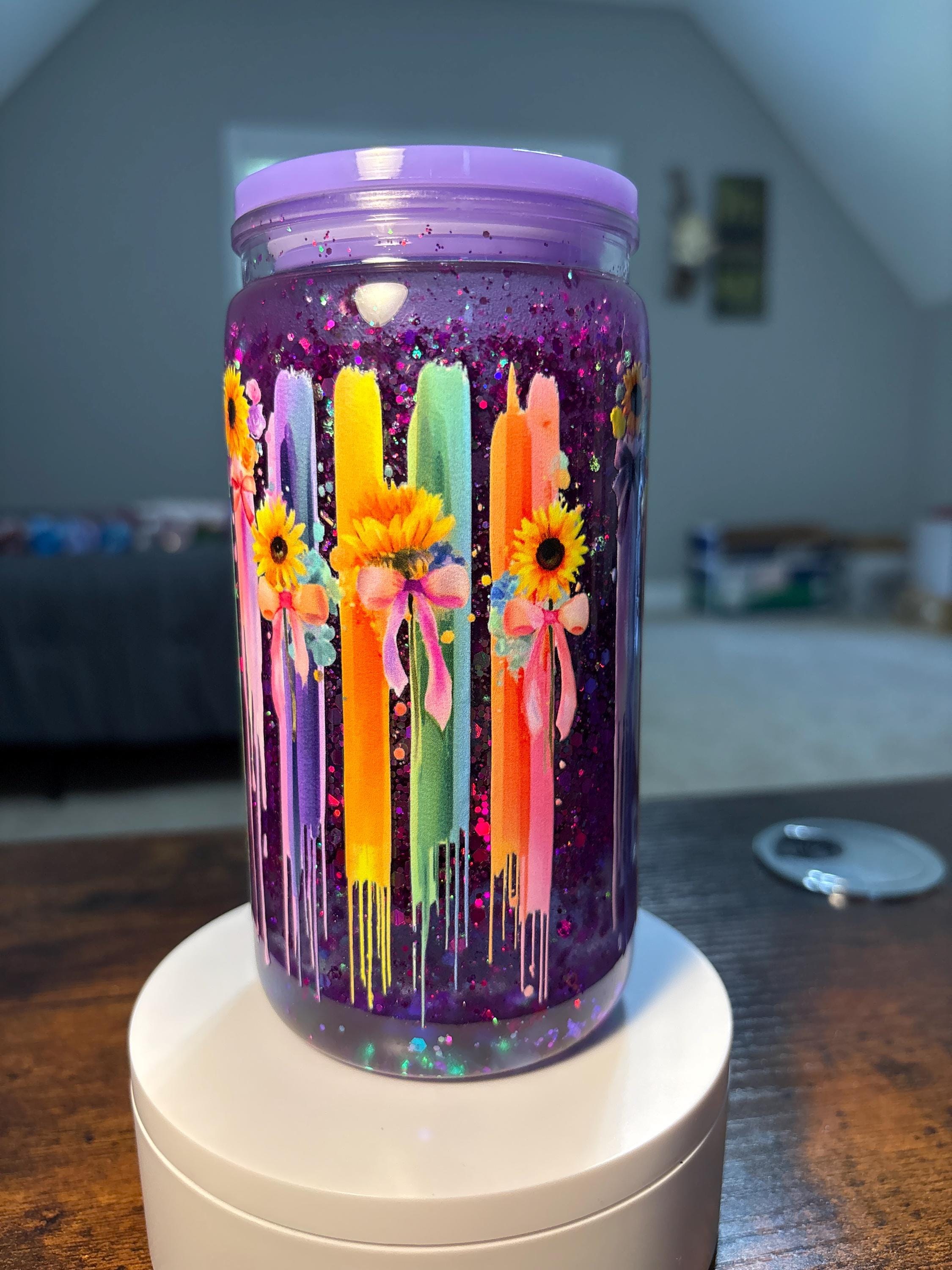 Bleeding Sunflowers Snow Globe Tumbler | 16oz Handmade Acrylic Gothic Floral Cup