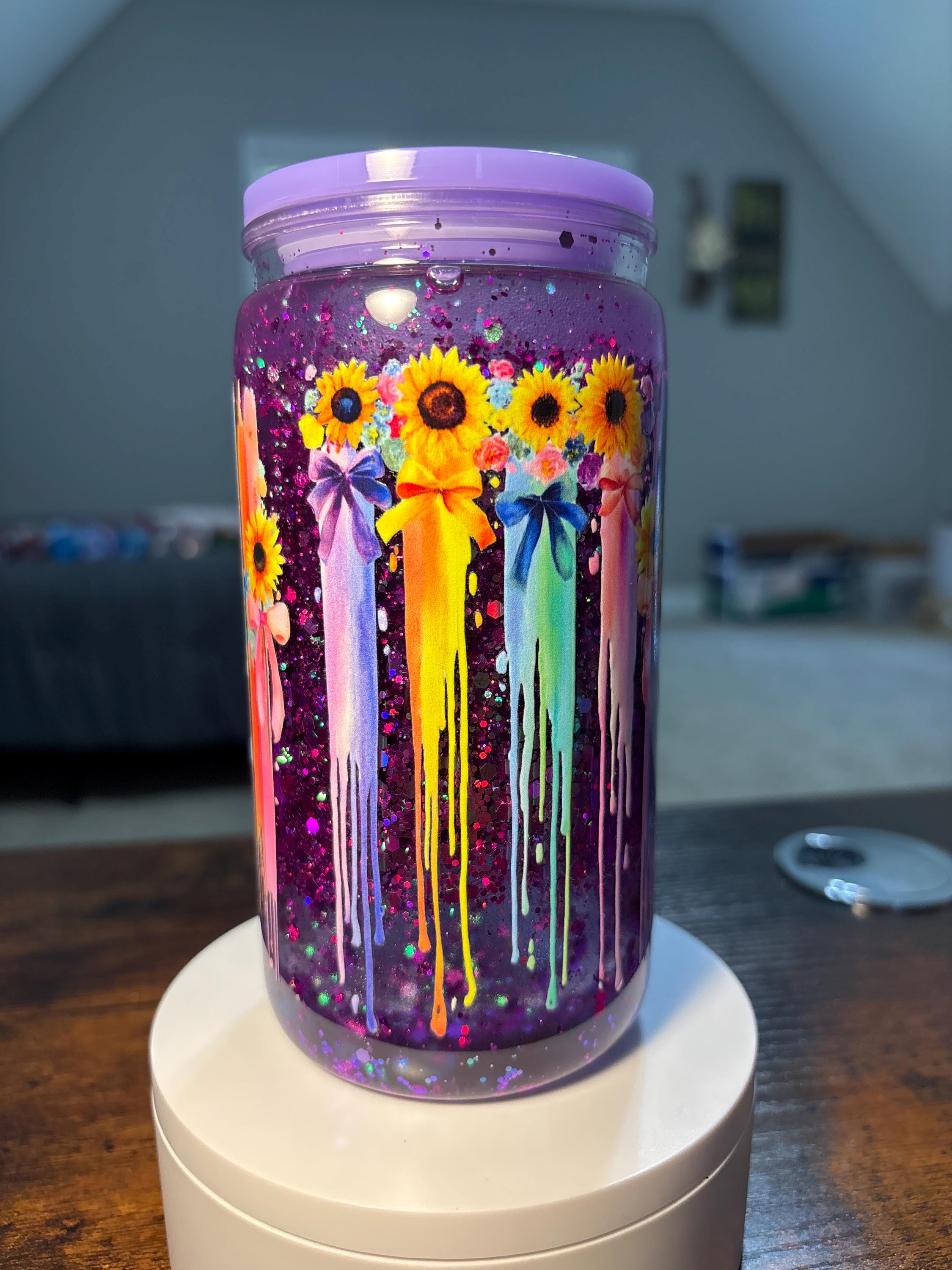 Bleeding Sunflowers Snow Globe Tumbler | 16oz Handmade Acrylic Gothic Floral Cup