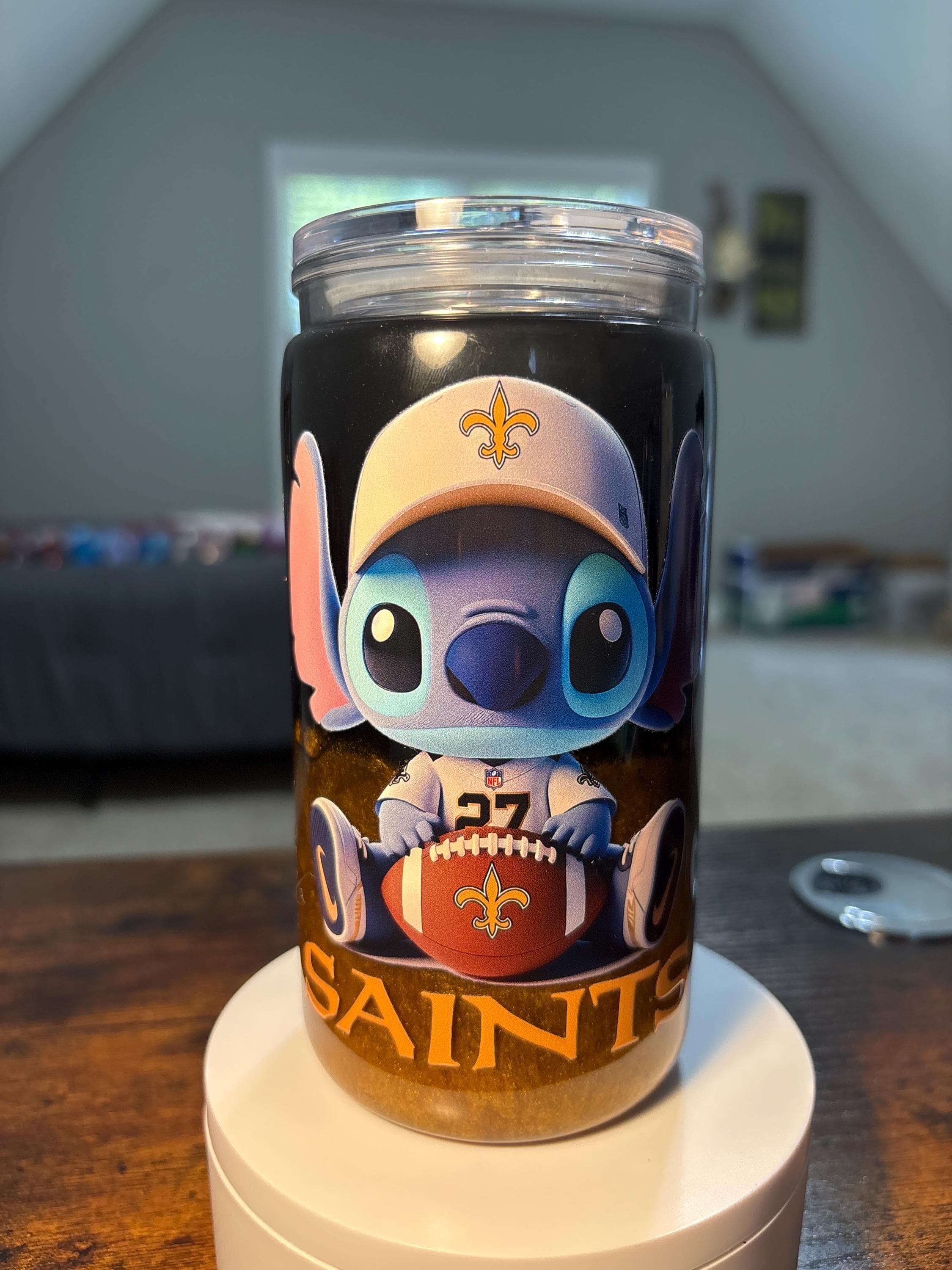 New Orleans Saints Snow Globe Tumbler | Handmade 16oz Acrylic NFL Fan Cup | Football Gift