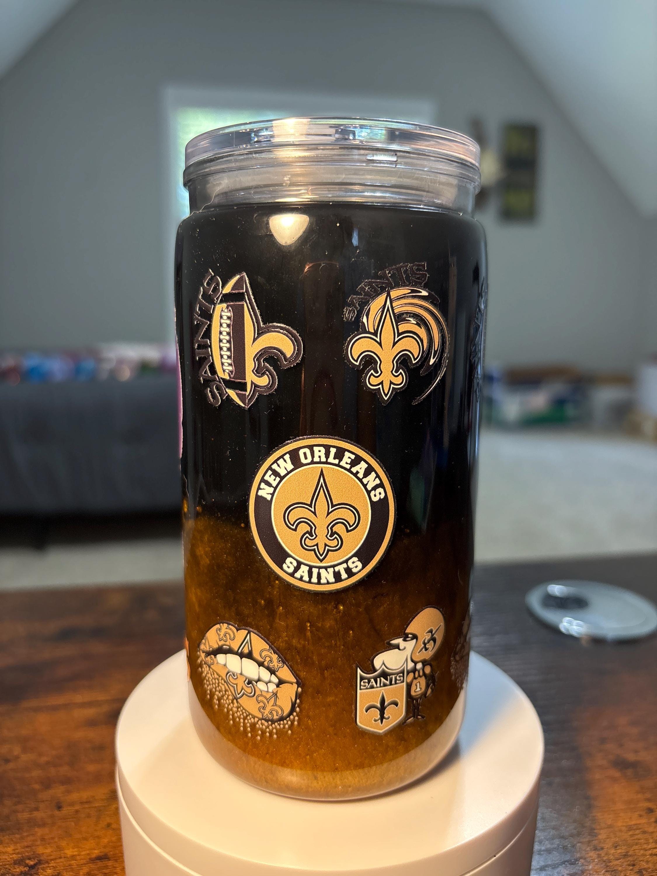 New Orleans Saints Snow Globe Tumbler | Handmade 16oz Acrylic NFL Fan Cup | Football Gift