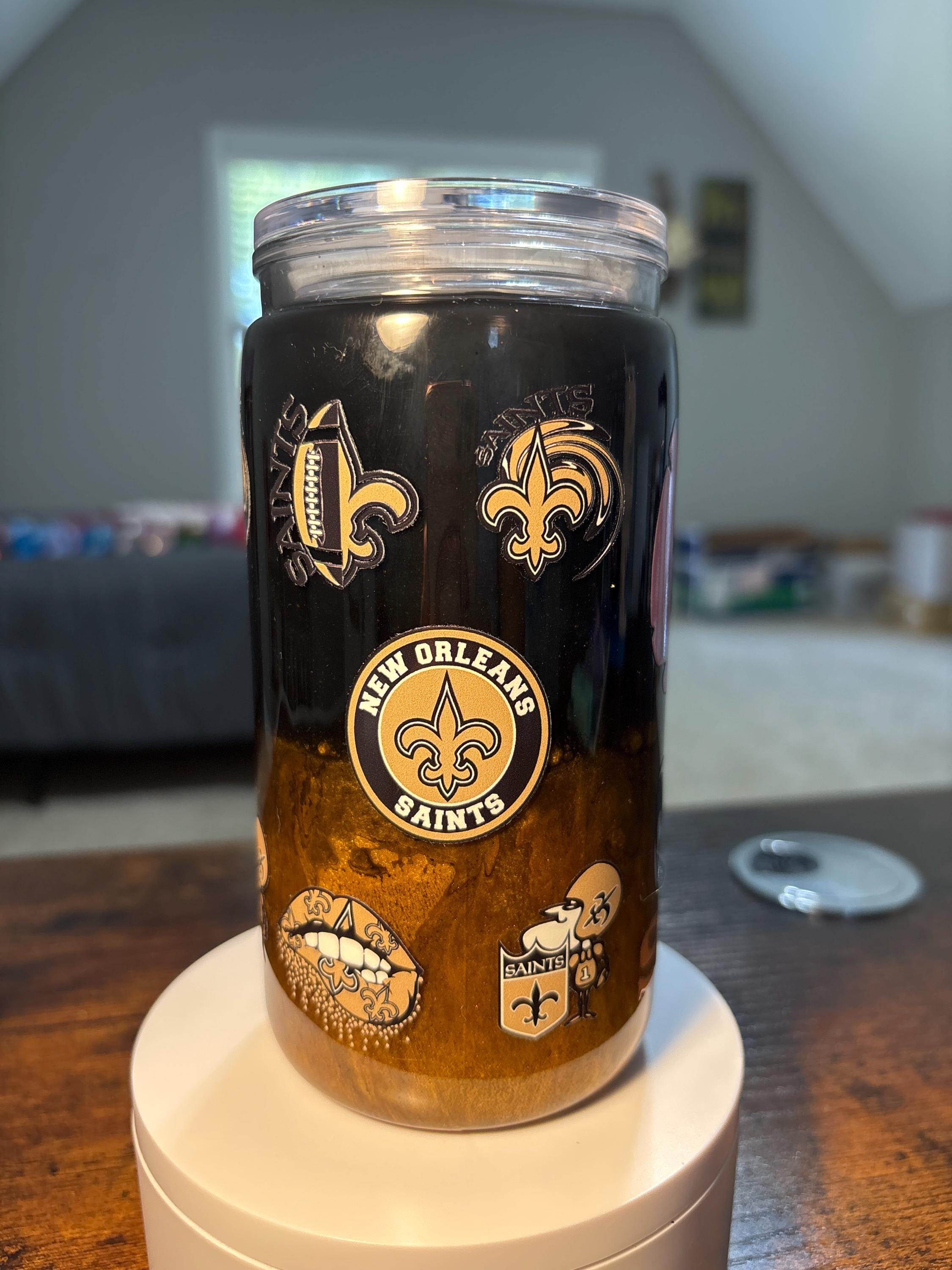 New Orleans Saints Snow Globe Tumbler | Handmade 16oz Acrylic NFL Fan Cup | Football Gift
