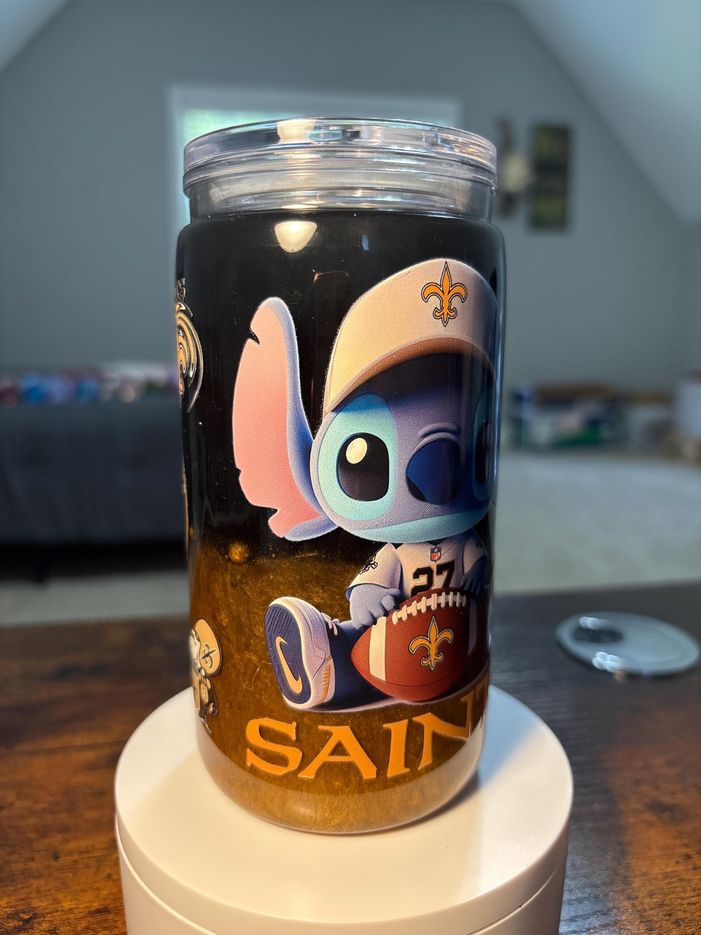 New Orleans Saints Snow Globe Tumbler | Handmade 16oz Acrylic NFL Fan Cup | Football Gift