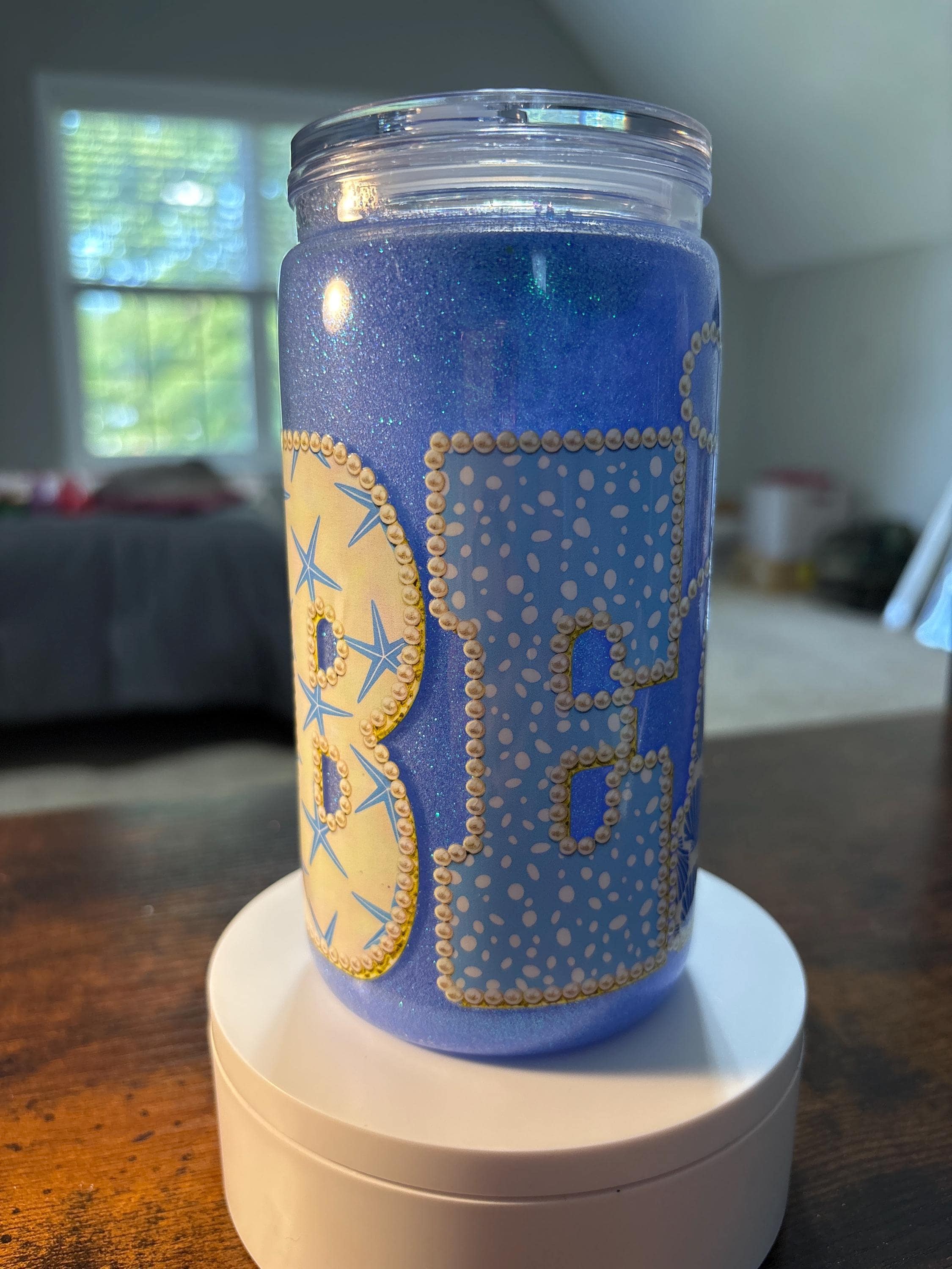 Beach Snow Globe Tumbler | Handmade 16oz Acrylic Coastal Cup | Summer Beach Gift