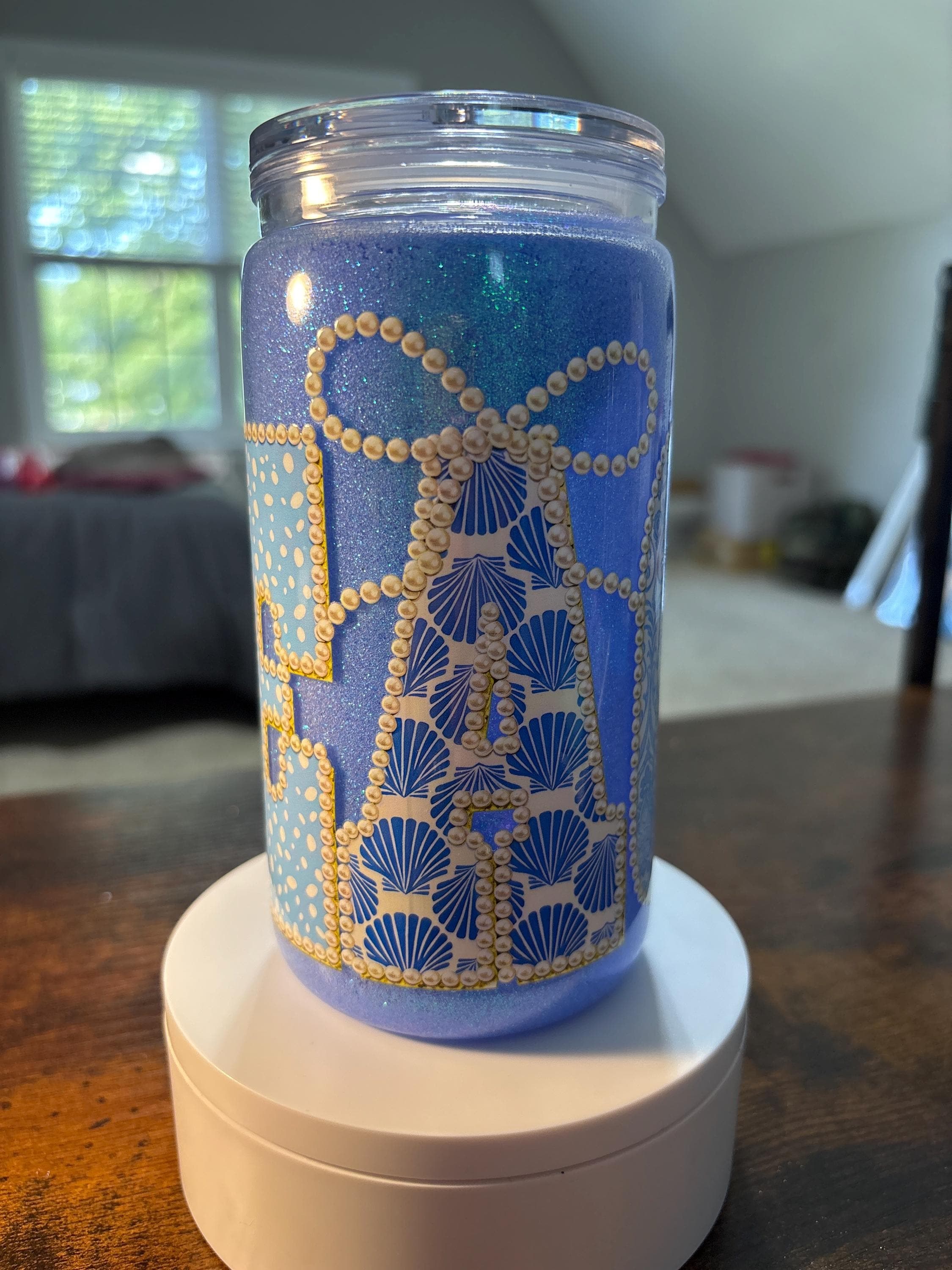 Beach Snow Globe Tumbler | Handmade 16oz Acrylic Coastal Cup | Summer Beach Gift