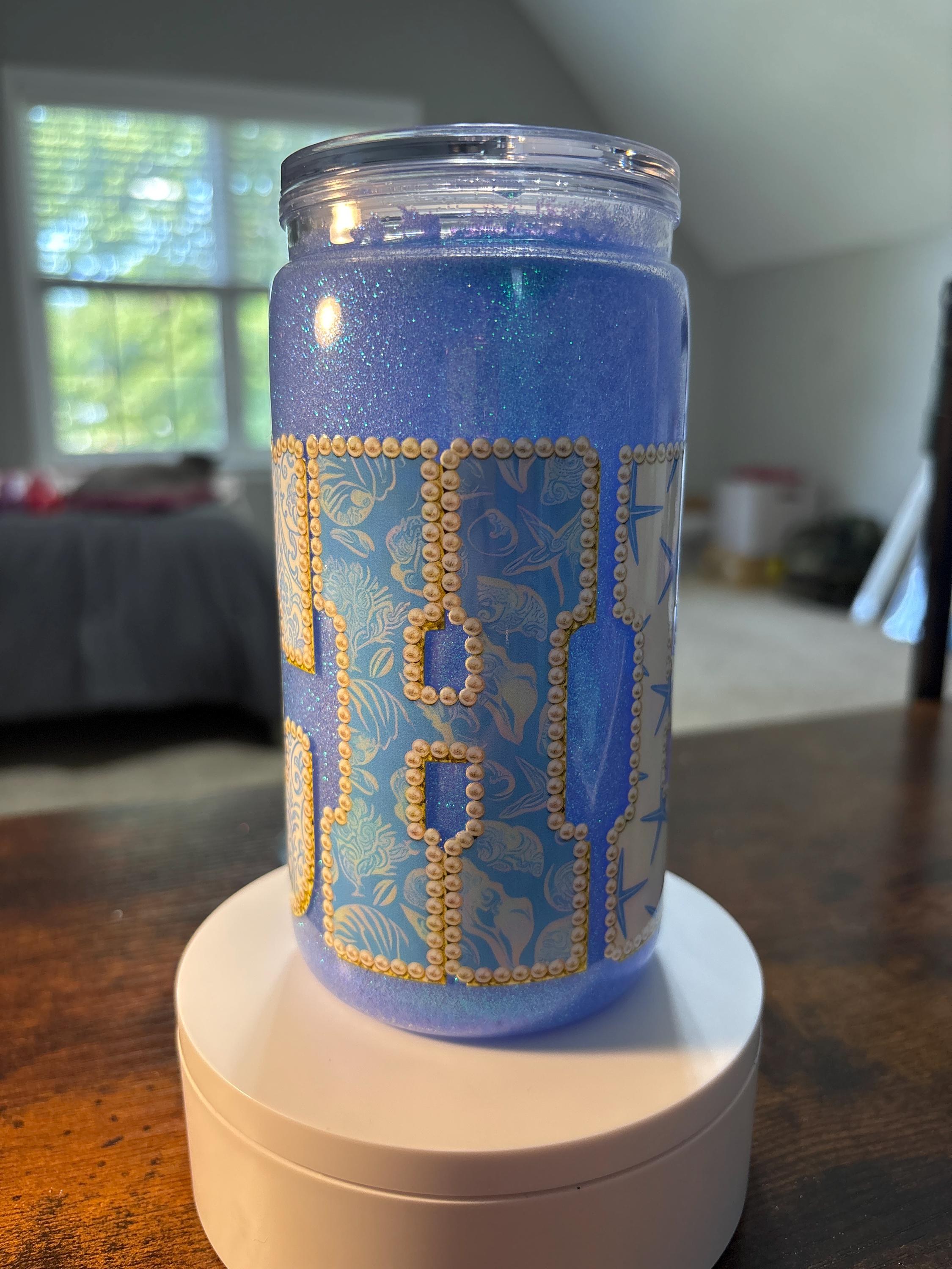 Beach Snow Globe Tumbler | Handmade 16oz Acrylic Coastal Cup | Summer Beach Gift