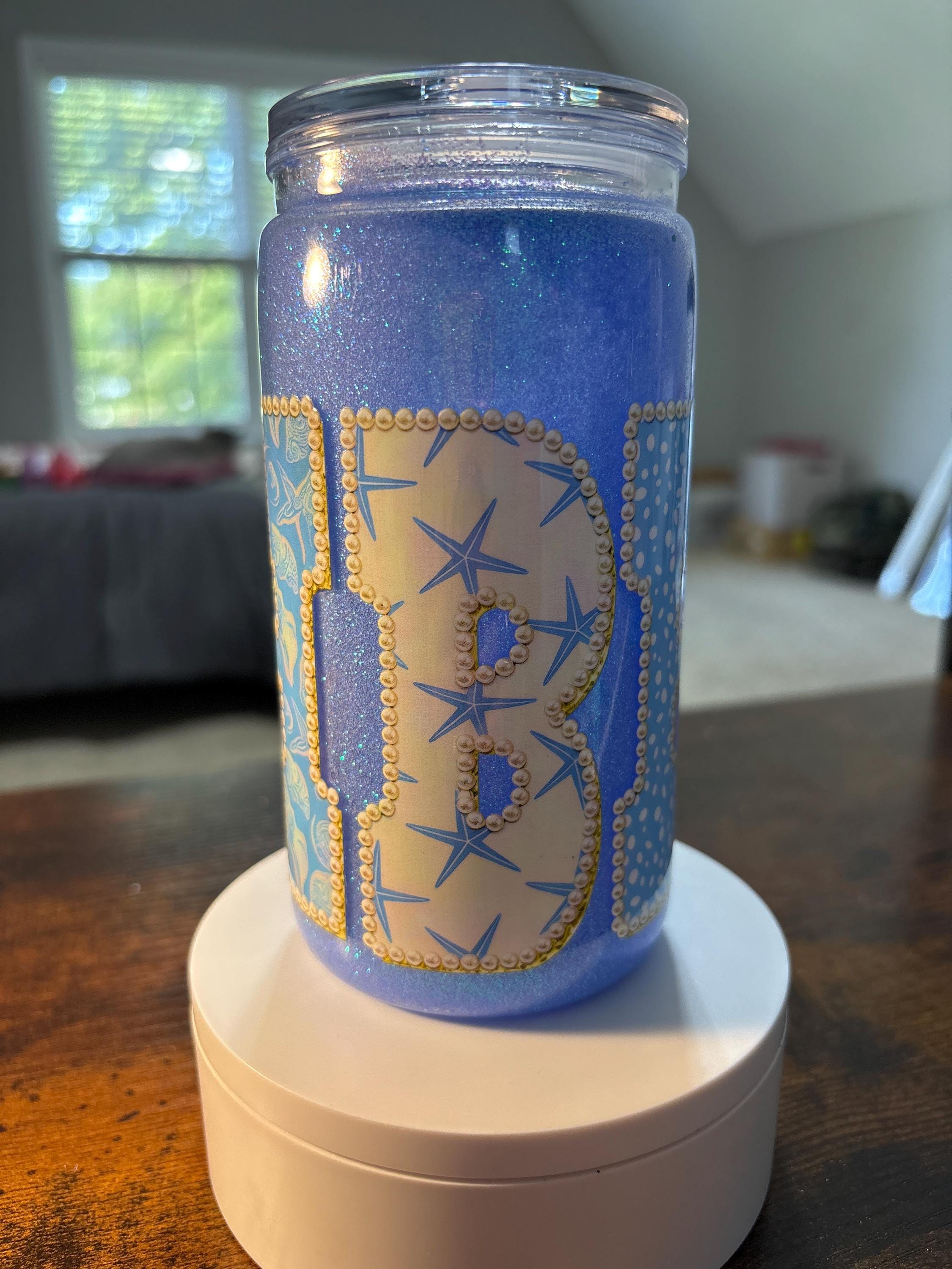 Beach Snow Globe Tumbler | Handmade 16oz Acrylic Coastal Cup | Summer Beach Gift