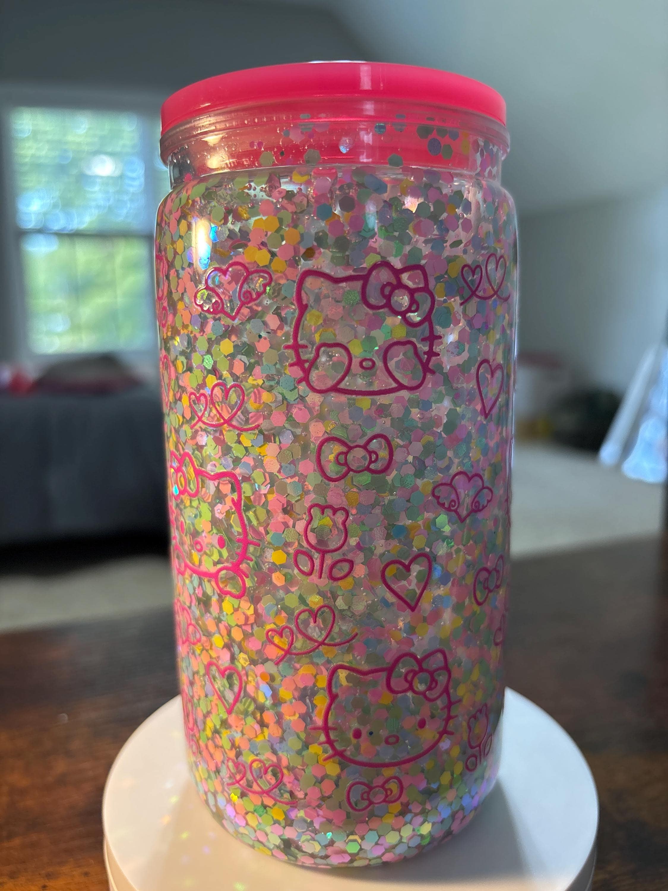 Hello Kitty Snow Globe Tumbler | Handmade 16oz Acrylic Kawaii Fan Cup | Cute Pink Gift