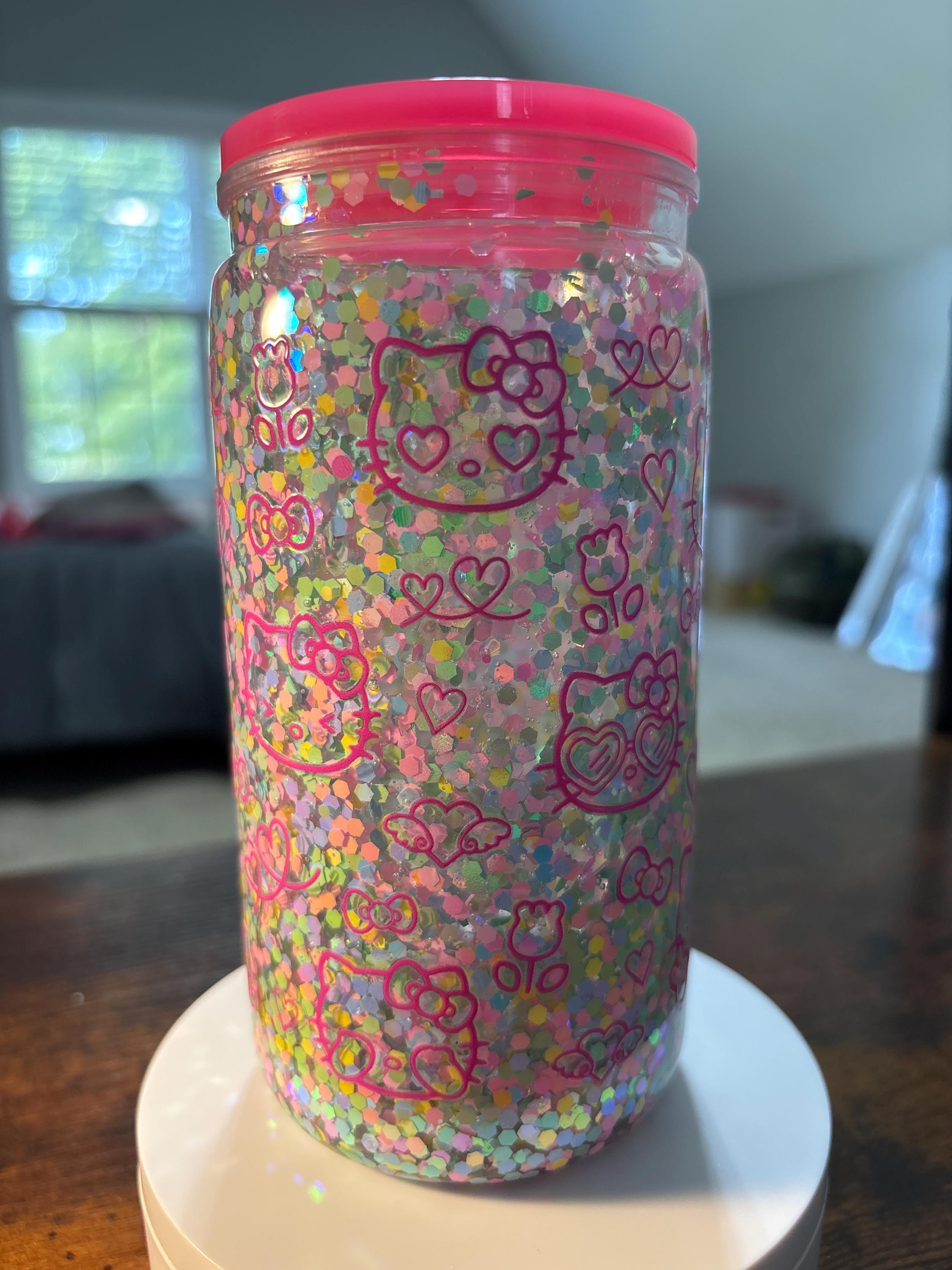 Hello Kitty Snow Globe Tumbler | Handmade 16oz Acrylic Kawaii Fan Cup | Cute Pink Gift