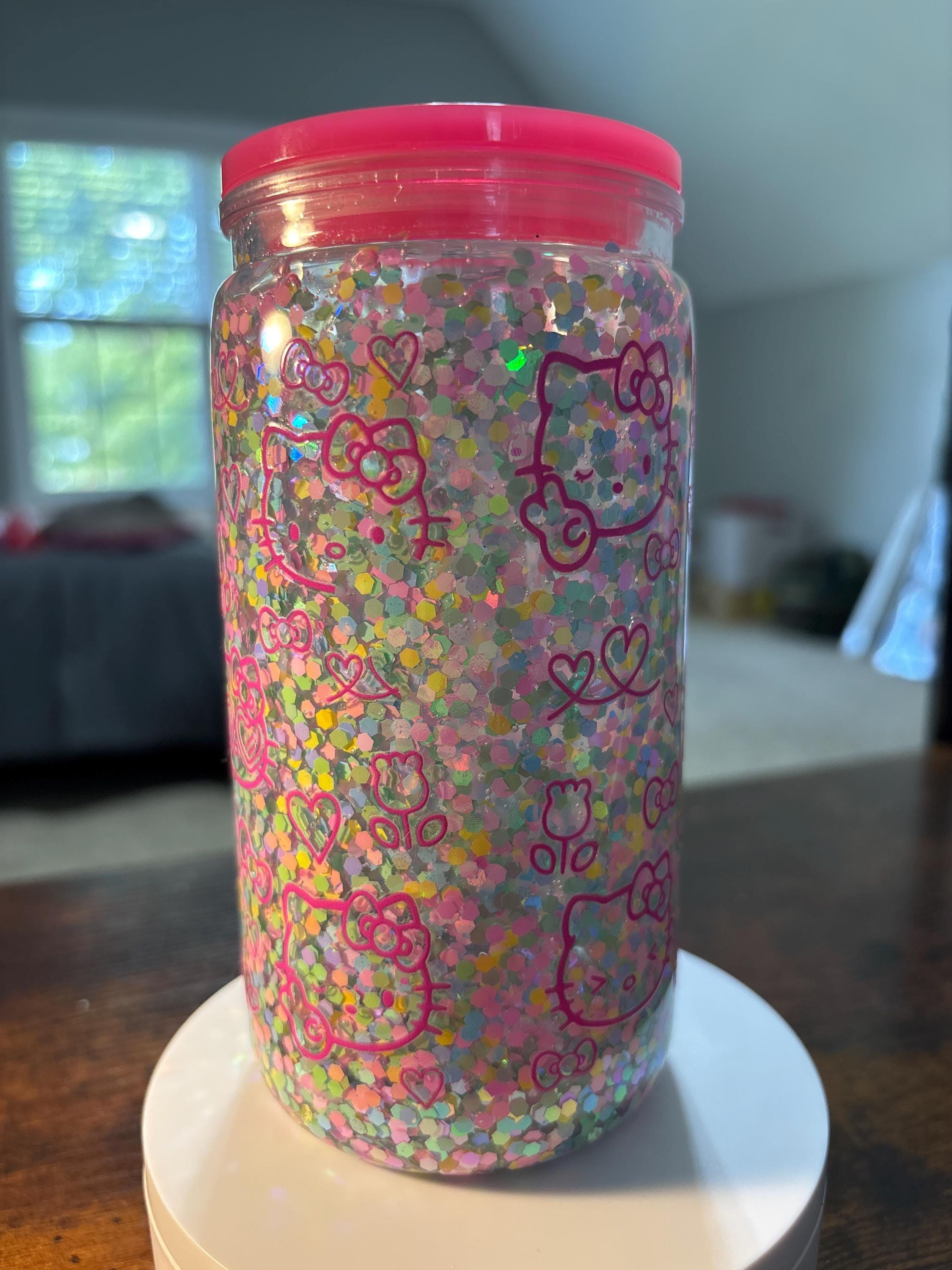 Hello Kitty Snow Globe Tumbler | Handmade 16oz Acrylic Kawaii Fan Cup | Cute Pink Gift