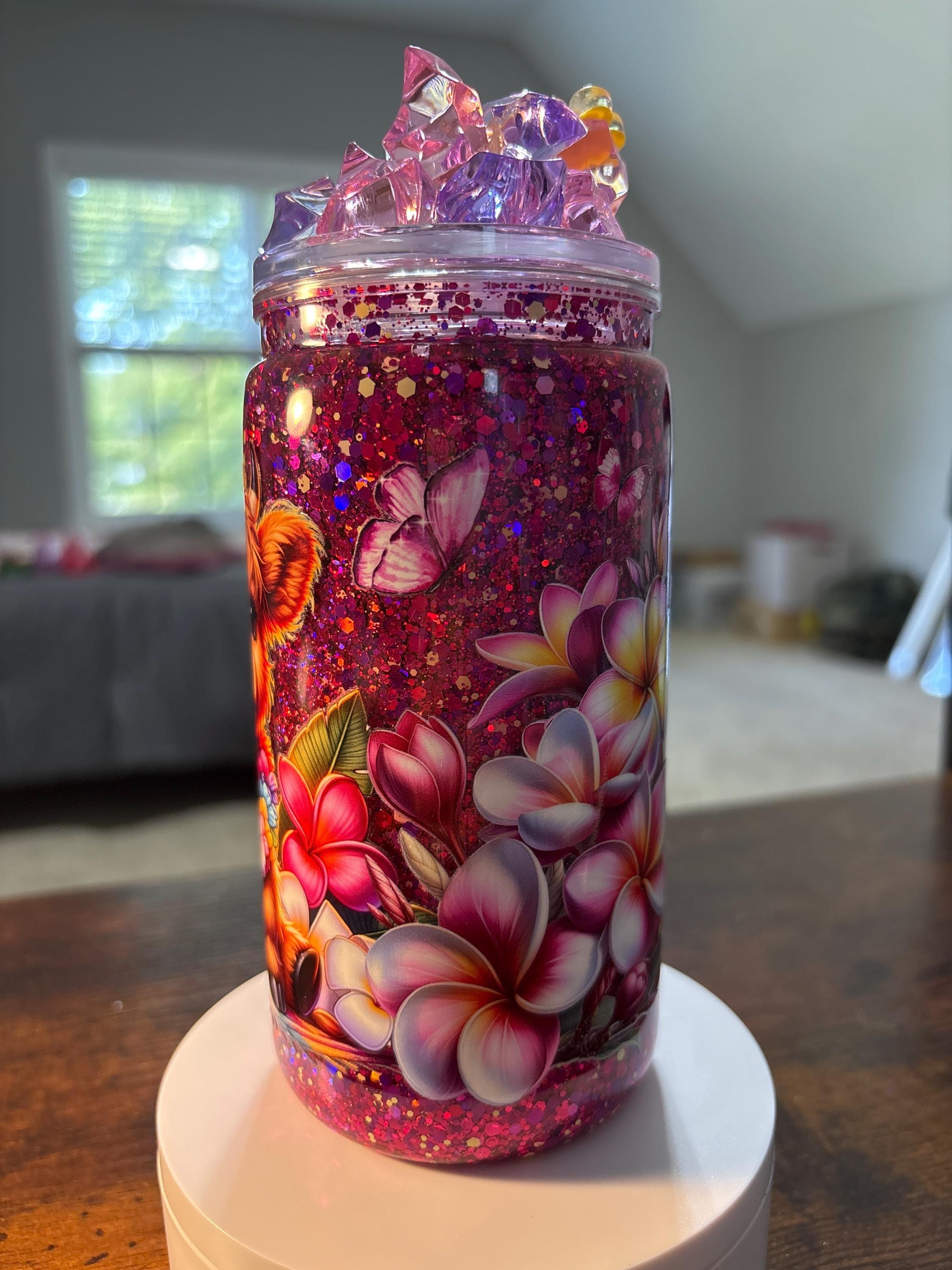 Highland Cow Island Snow Globe Tumbler | 16oz Handmade Acrylic Cow Lover Cup