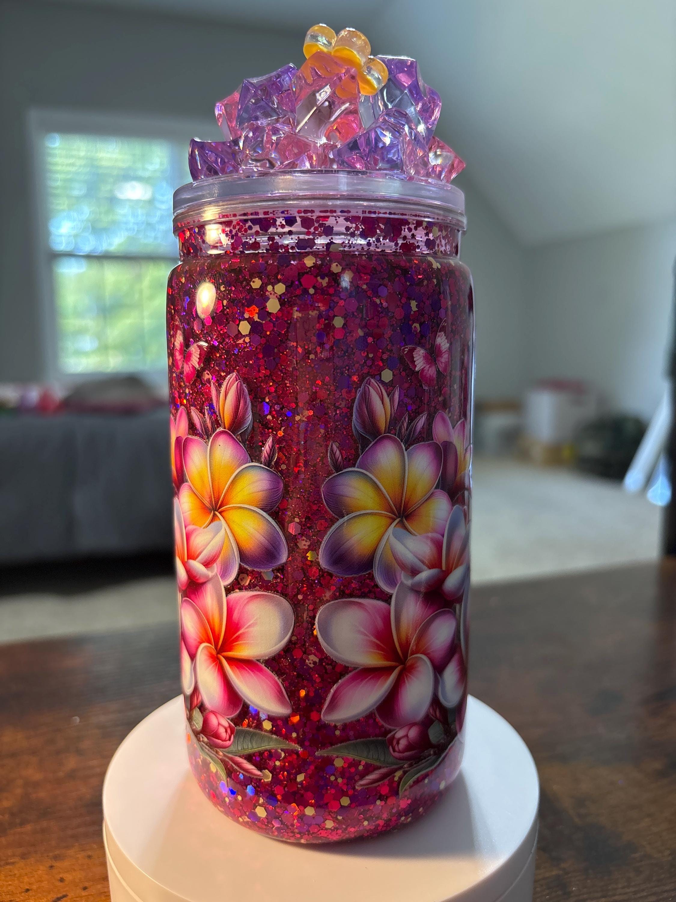 Highland Cow Island Snow Globe Tumbler | 16oz Handmade Acrylic Cow Lover Cup