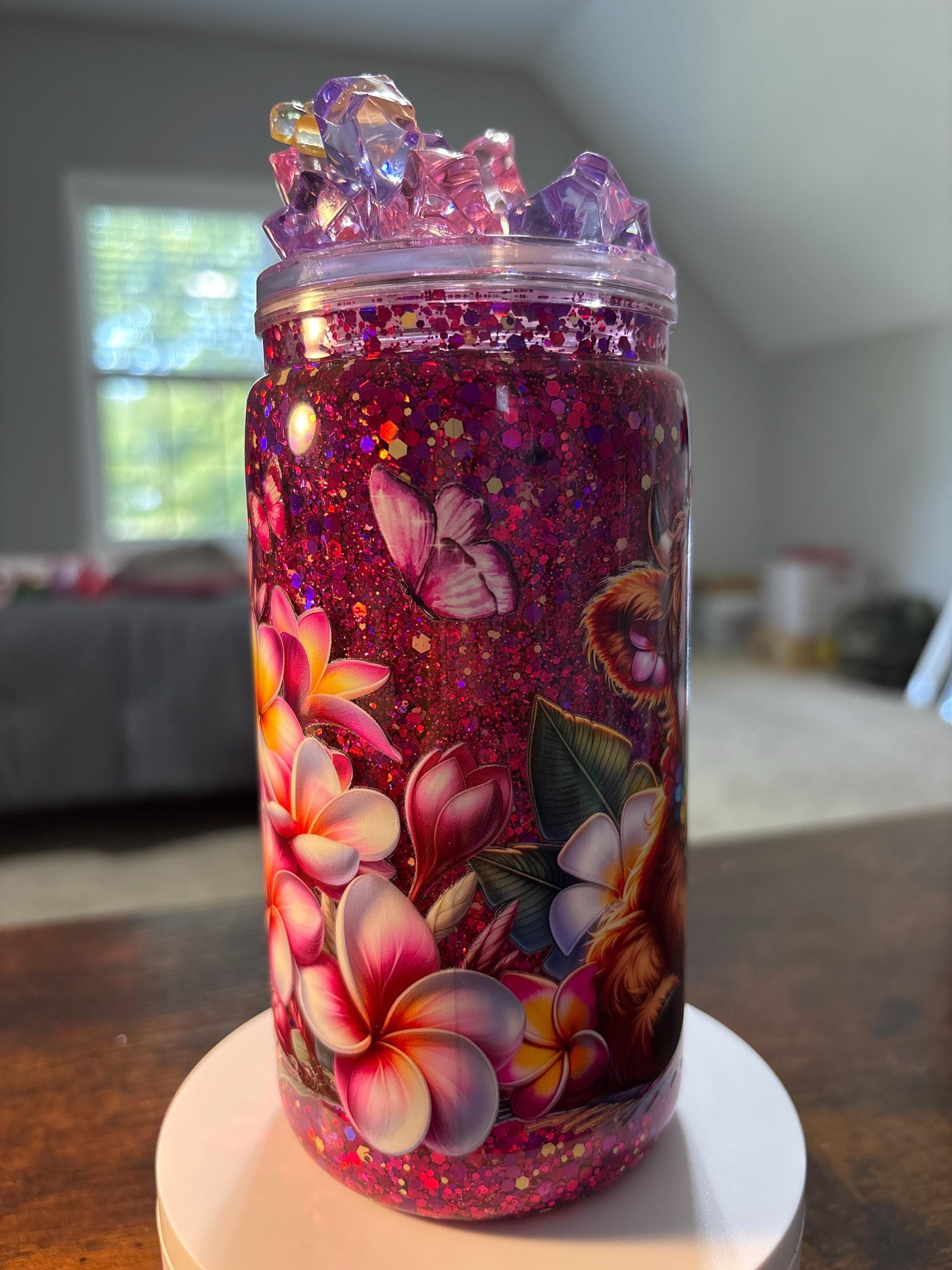 Highland Cow Island Snow Globe Tumbler | 16oz Handmade Acrylic Cow Lover Cup