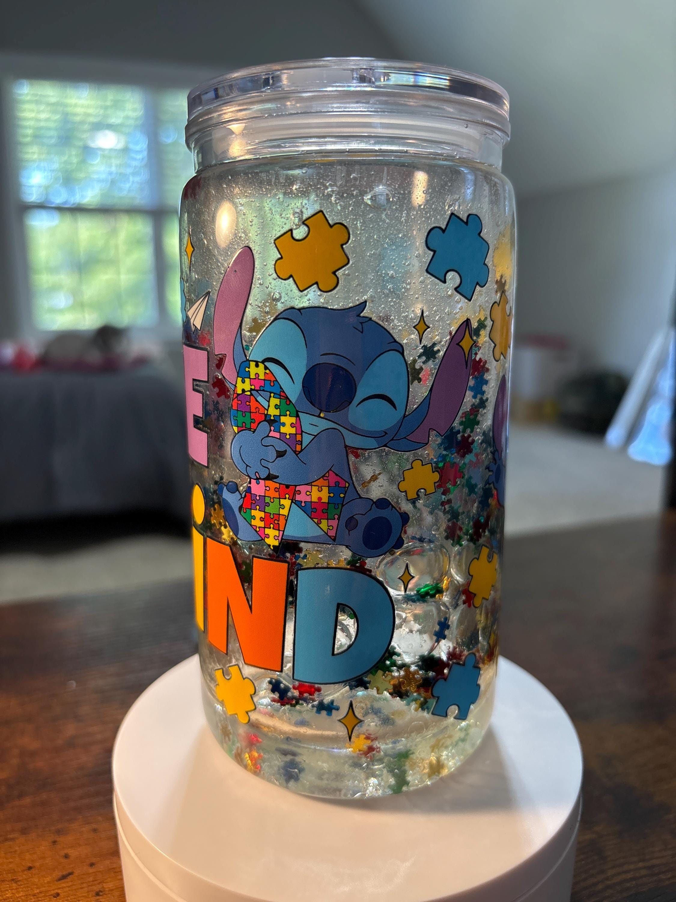 Be Kind Snow Globe Tumbler | Handmade 16oz Acrylic Snowglobe Cup | Autism Awareness Gift