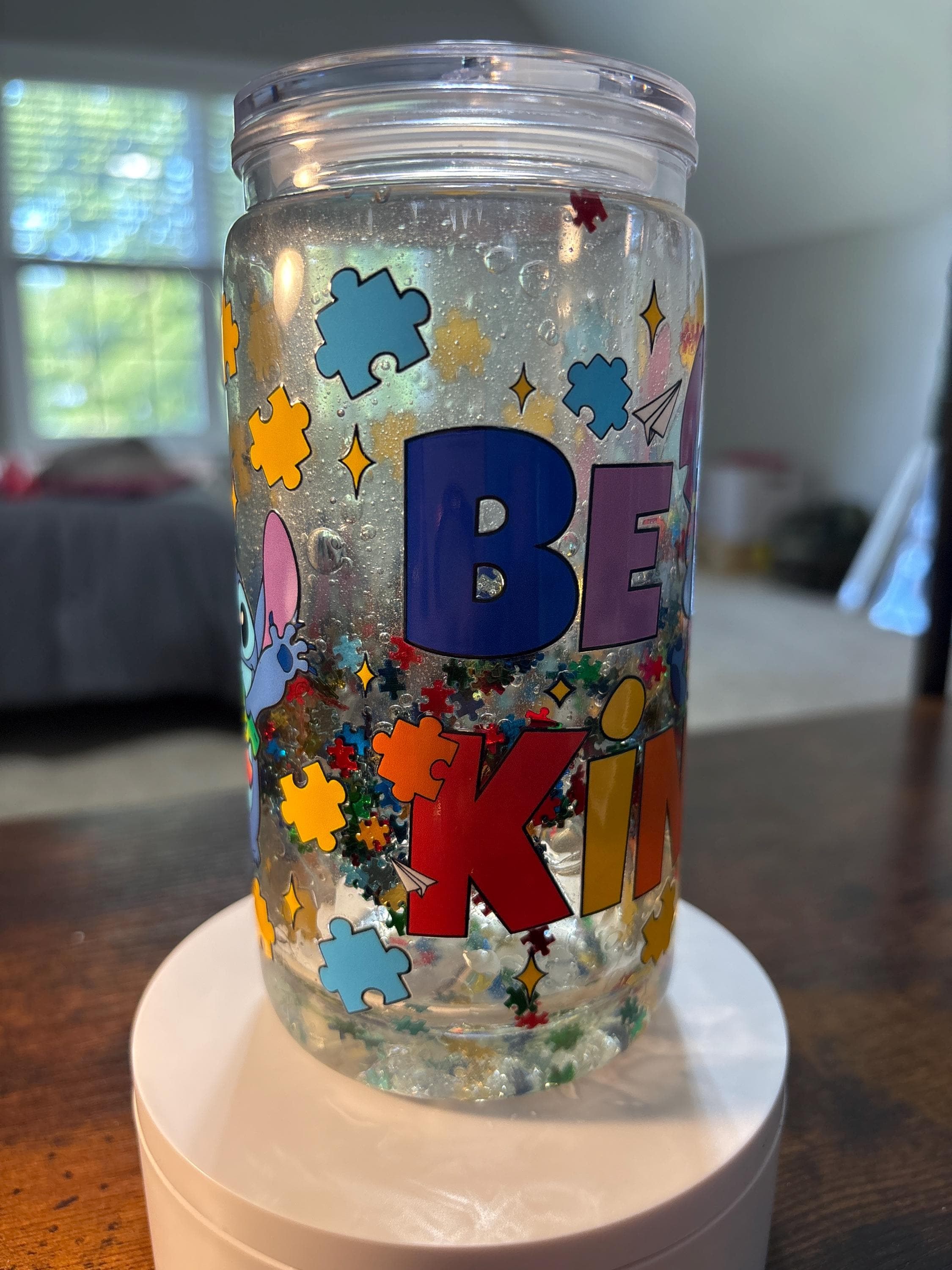 Be Kind Snow Globe Tumbler | Handmade 16oz Acrylic Snowglobe Cup | Autism Awareness Gift