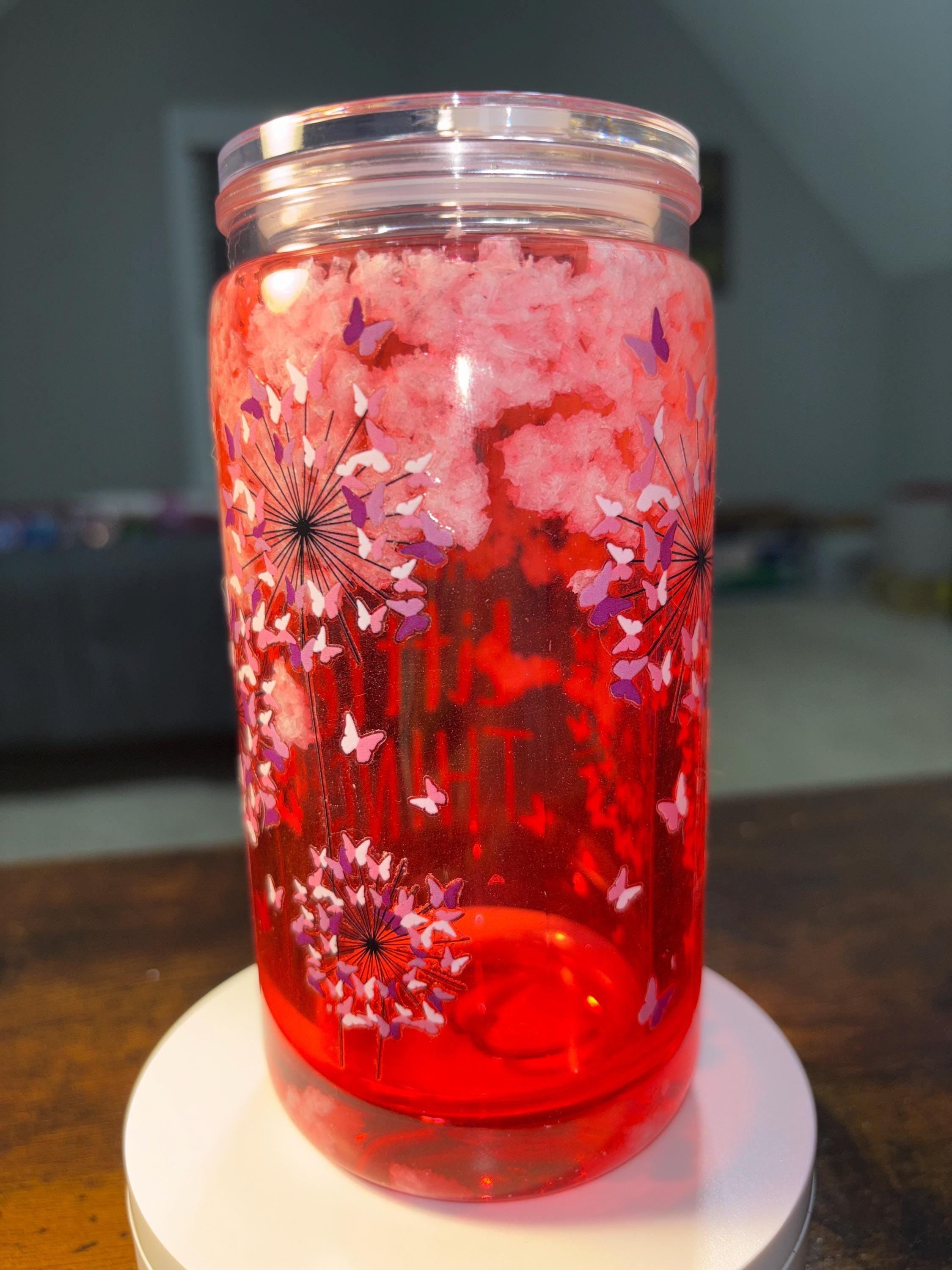 Pink Clouds Enjoy the Little Things Snow Globe Tumbler | 16oz Handmade Inspirational Cup