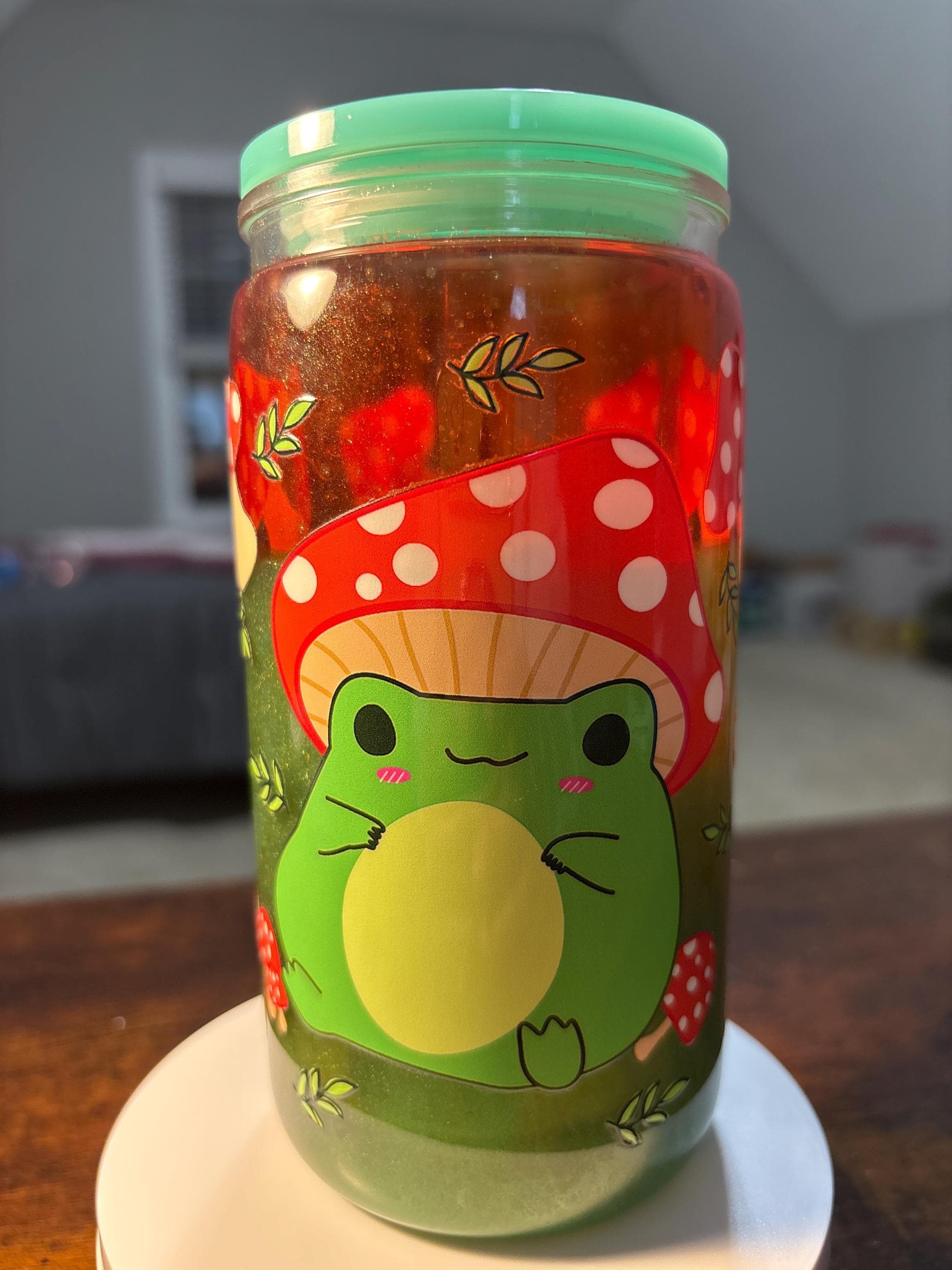 Frog Mushrooms Snow Globe Tumbler | 16oz Handmade Cottagecore Cup