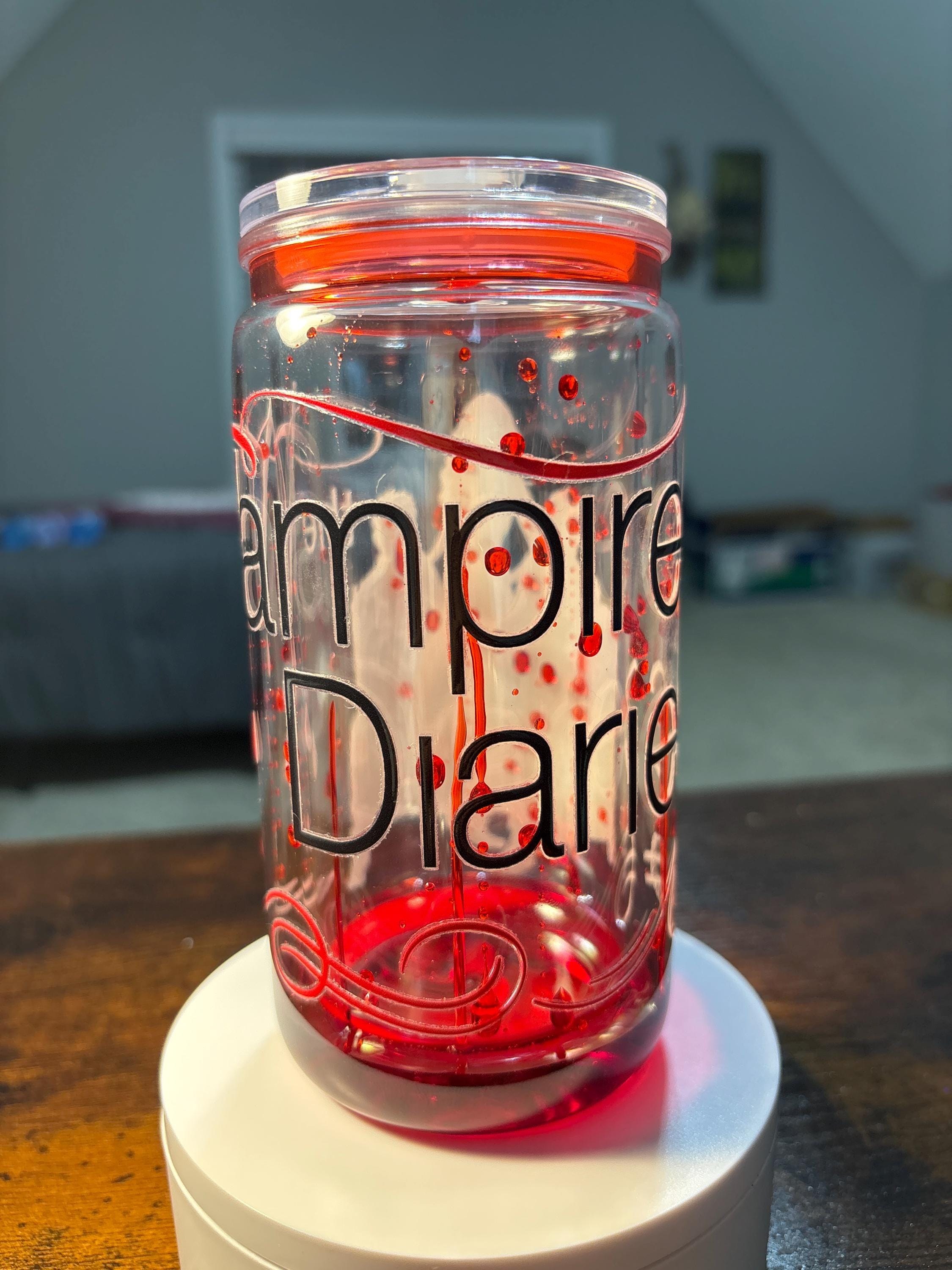 Vampire Diaries Snow Globe Tumbler | Handmade 16oz Acrylic Snow Globe Cup | Gift for Her