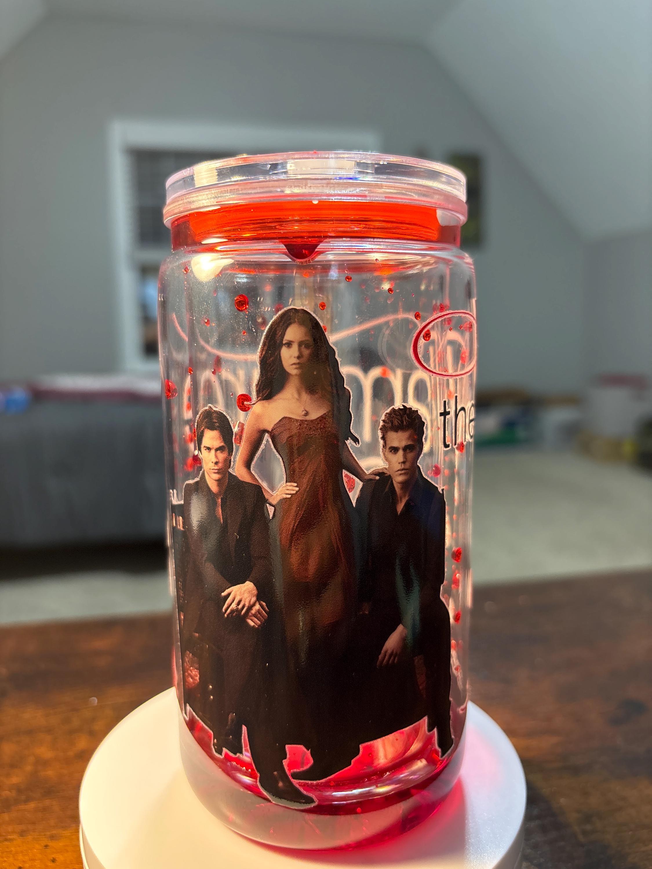 Vampire Diaries Snow Globe Tumbler | Handmade 16oz Acrylic Snow Globe Cup | Gift for Her