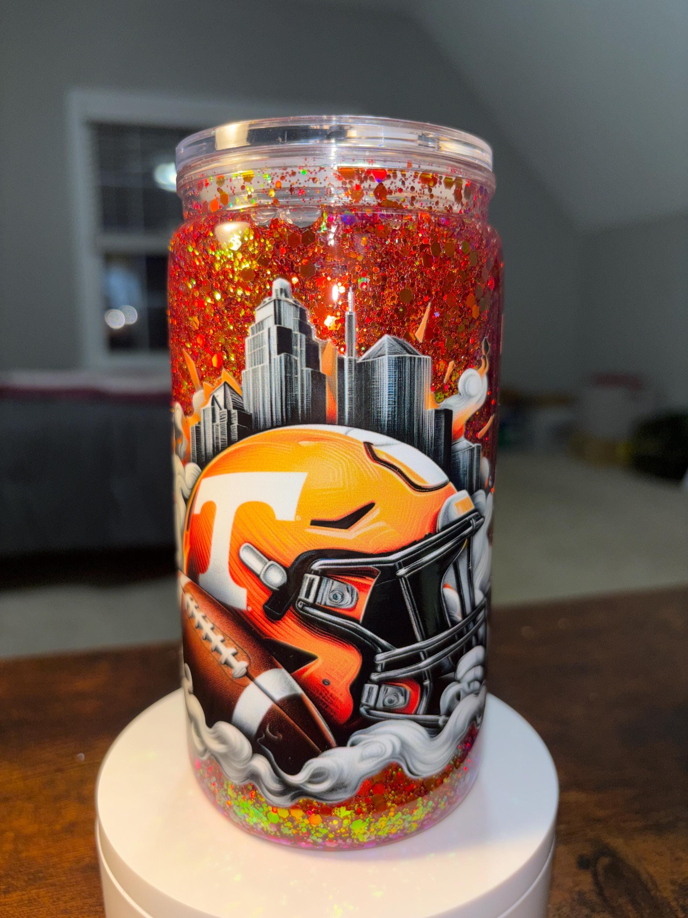 Tennessee Vols Snow Globe Tumbler | Handmade 16oz Acrylic UT Football Fan Cup | Gameday Gift