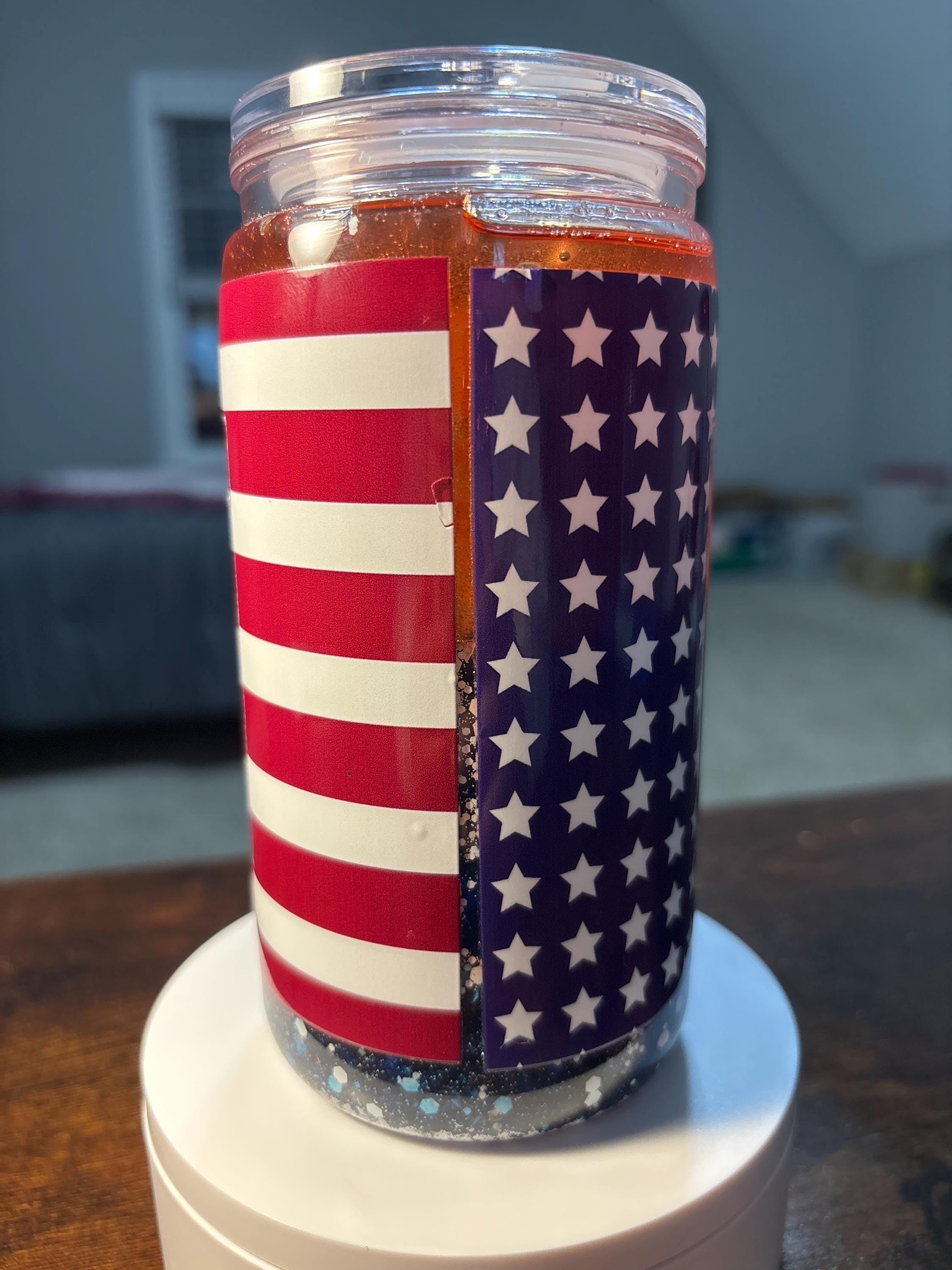 Handmade Patriotic Mom Snow Globe Tumbler | 16oz Acrylic Cup (4th of July Gift)