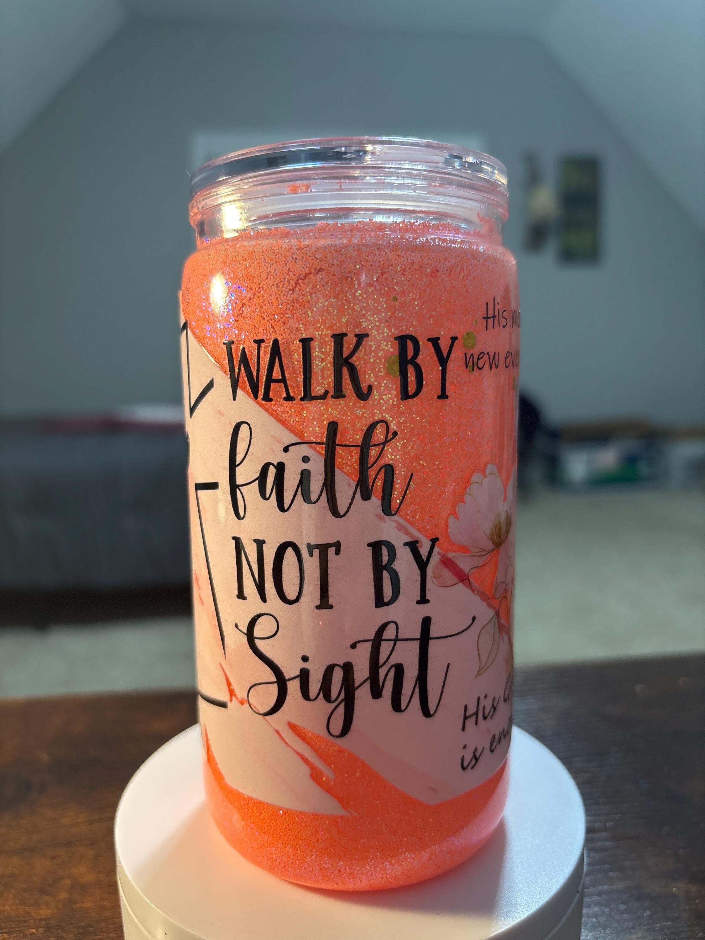 Walk By Faith Not By Sight Snow Globe Tumbler | 16oz Handmade Bible Verse Cup