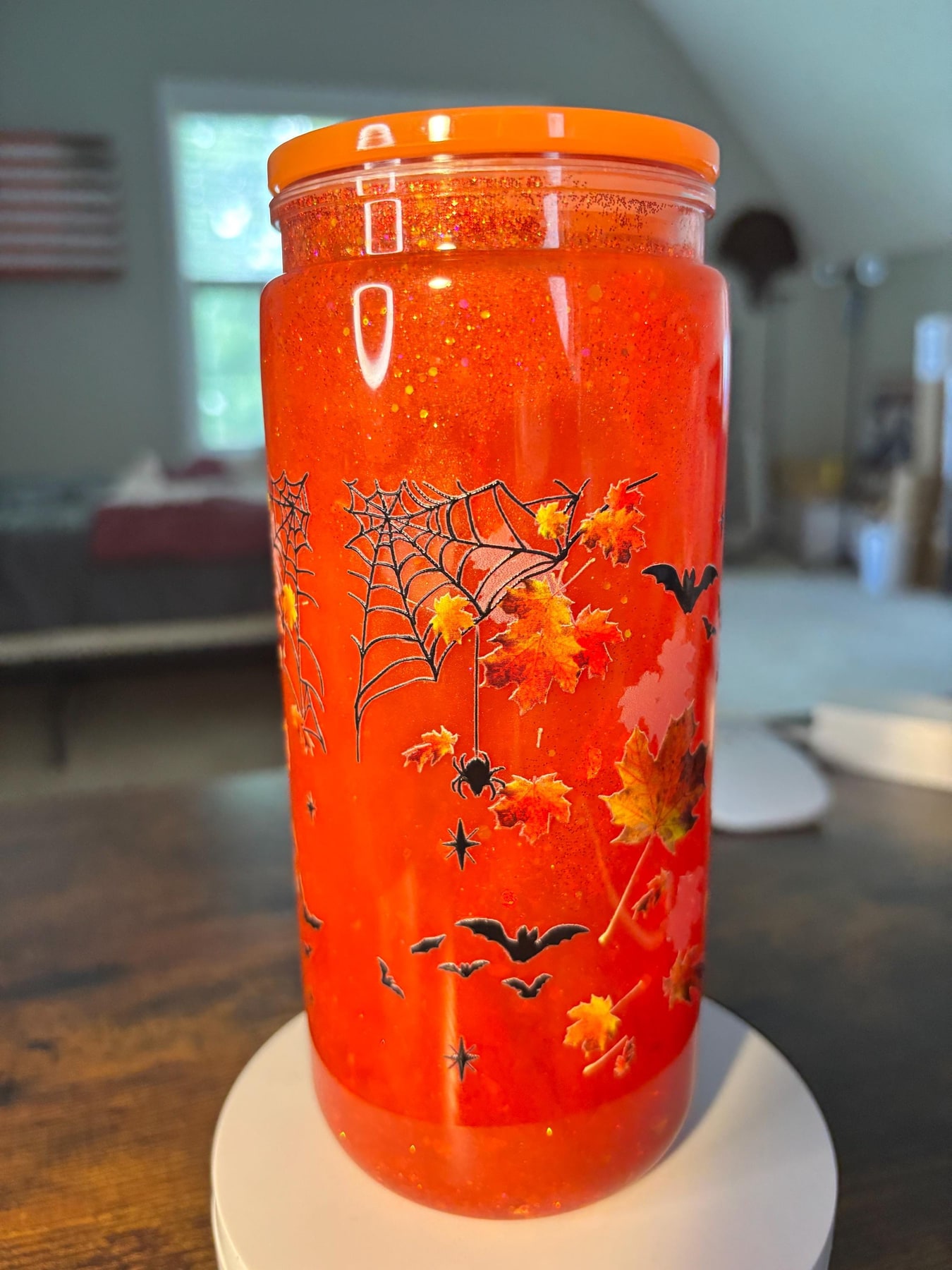Coffee Now Slash Later Frankenstein 20oz Snow Globe Tumbler | Cateye Waterfall Glitter Cup