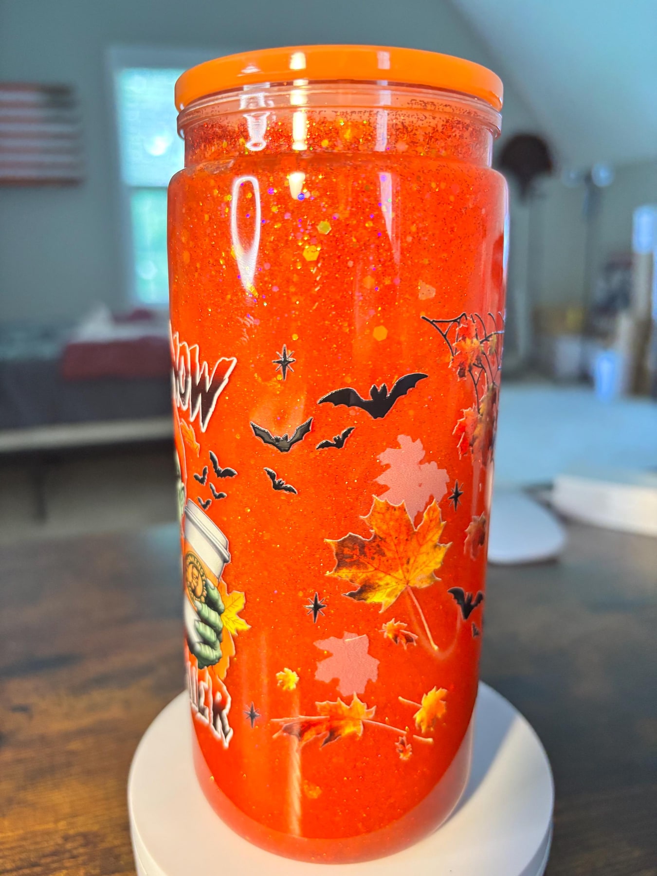 Coffee Now Slash Later Frankenstein 20oz Snow Globe Tumbler | Cateye Waterfall Glitter Cup