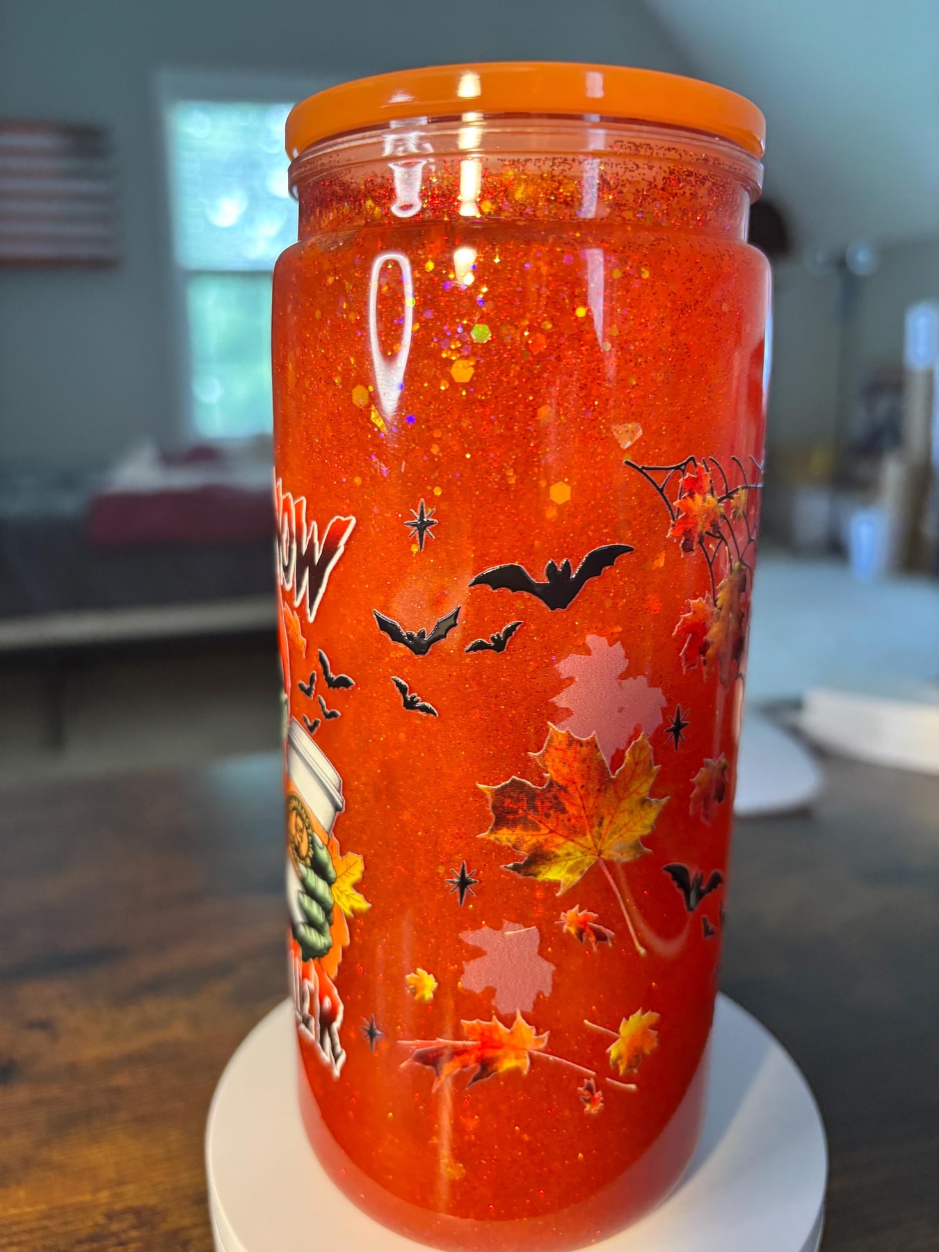 Coffee Now Slash Later Frankenstein 20oz Snow Globe Tumbler | Cateye Waterfall Glitter Cup