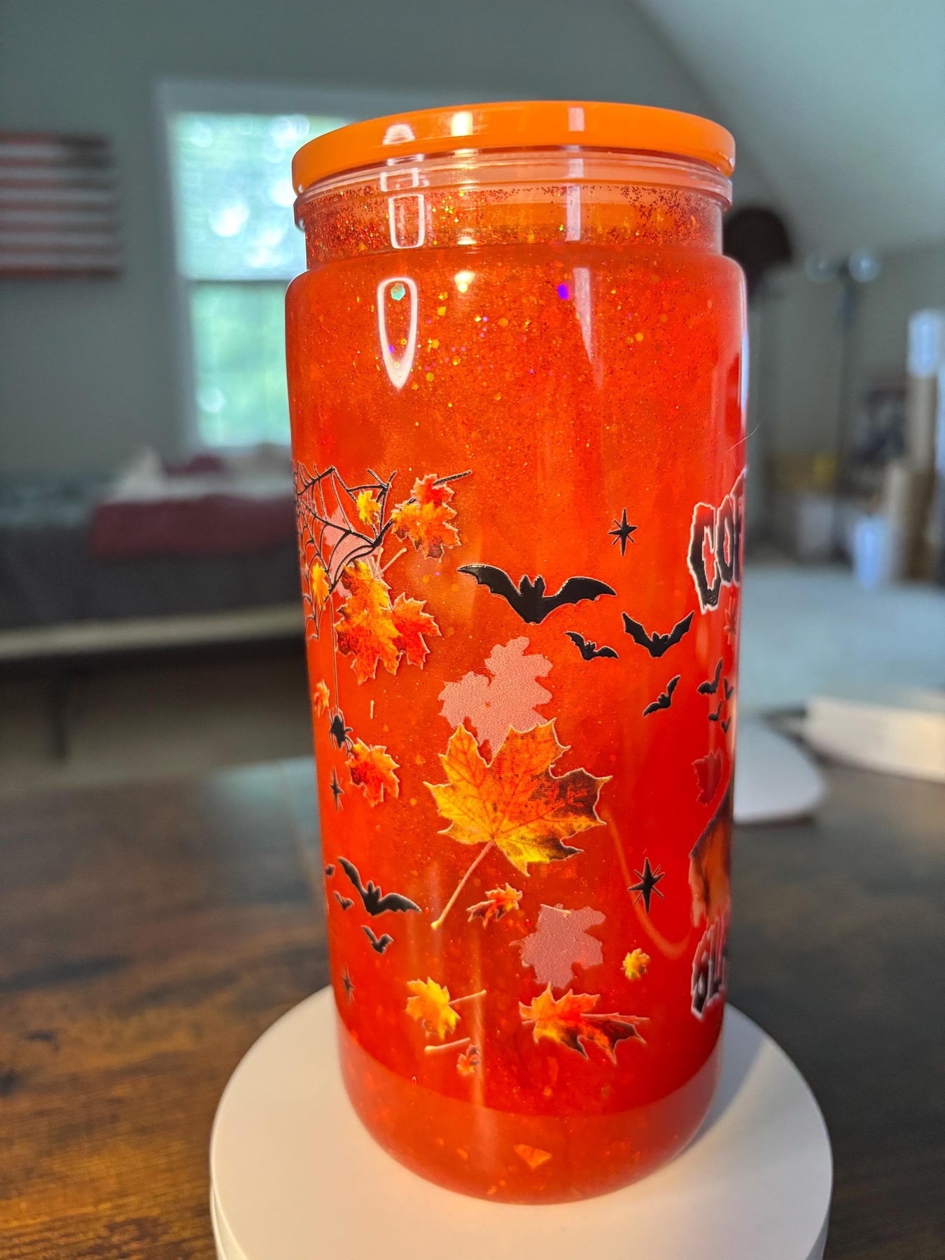 Coffee Now Slash Later Frankenstein 20oz Snow Globe Tumbler | Cateye Waterfall Glitter Cup