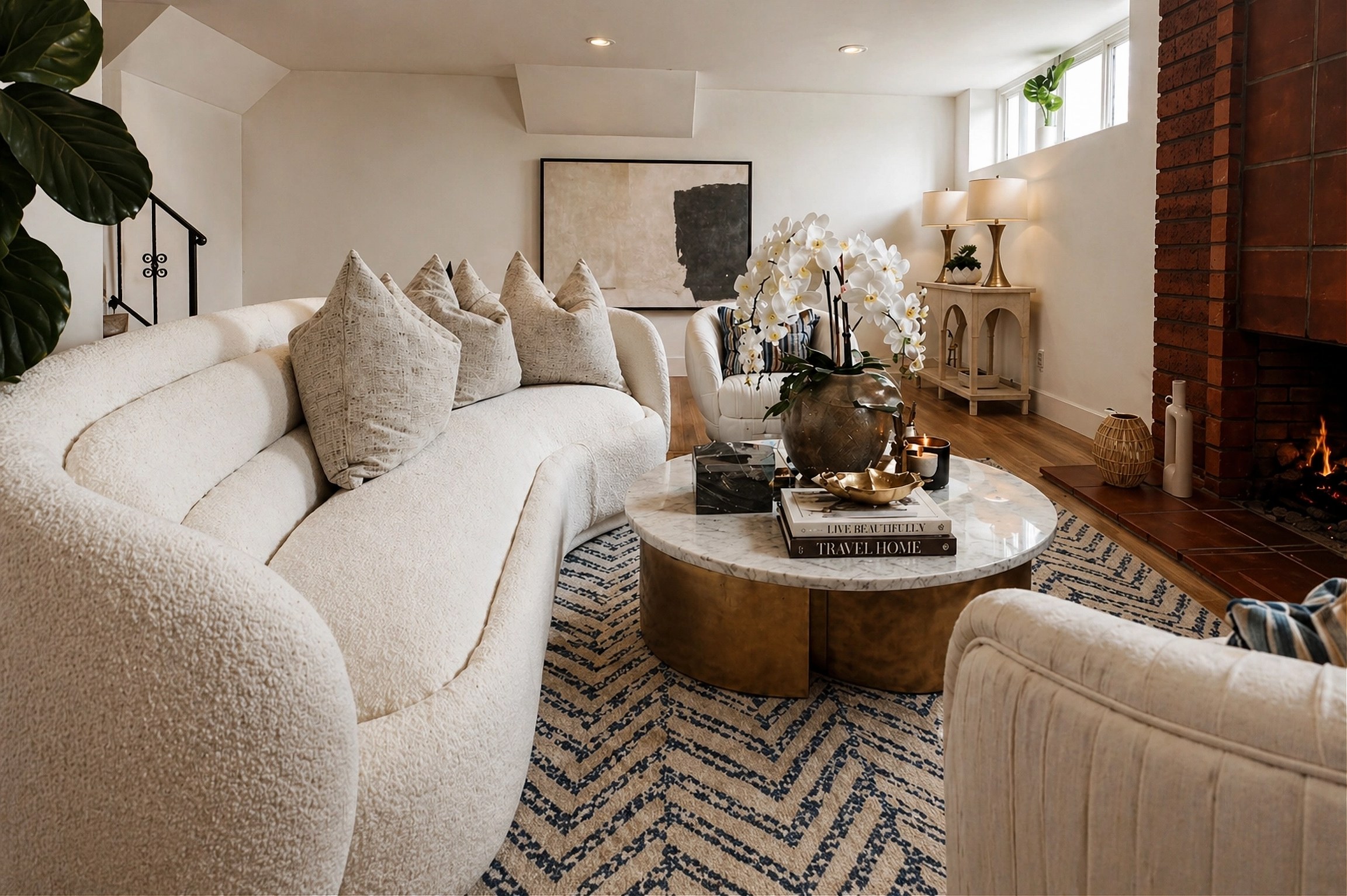 Luxury staged basement living area in Southern California, designed to help homes sell faster and above asking price