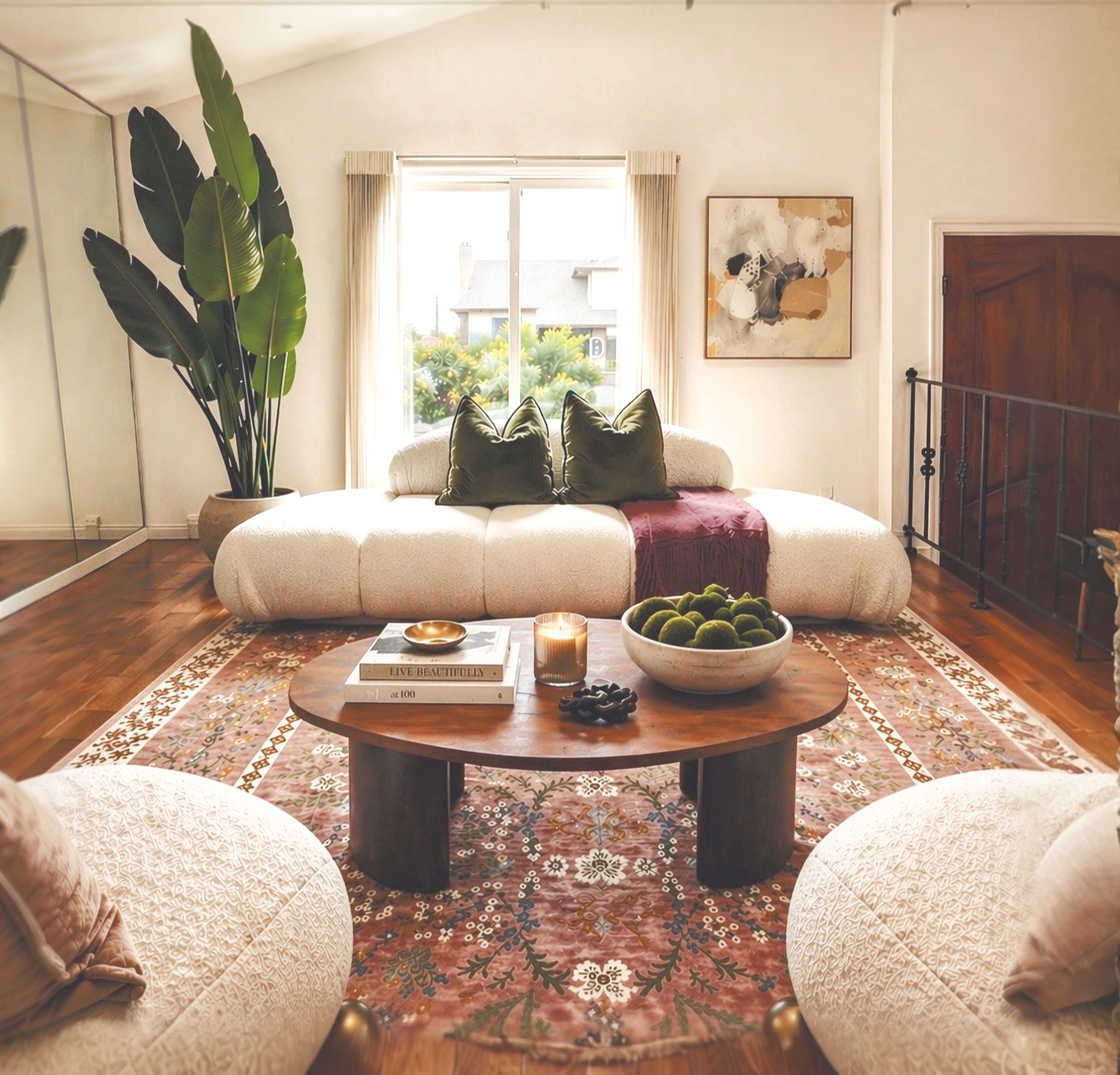 Modern transitional staged living room in Huntington Beach, designed to help homes sell faster and above asking price