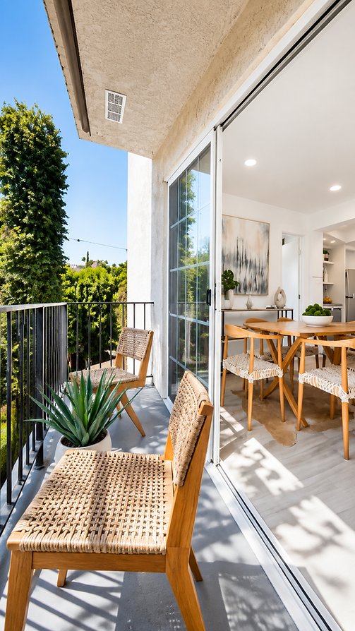 Contemporary staged indoor-outdoor living area in Southern California, designed to help homes sell faster and above asking price