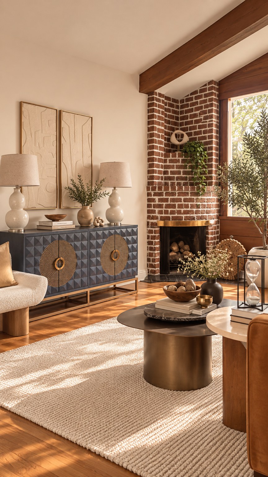 Luxury staged living room with fireplace and layered furnishings, designed to help homes sell faster and above asking price