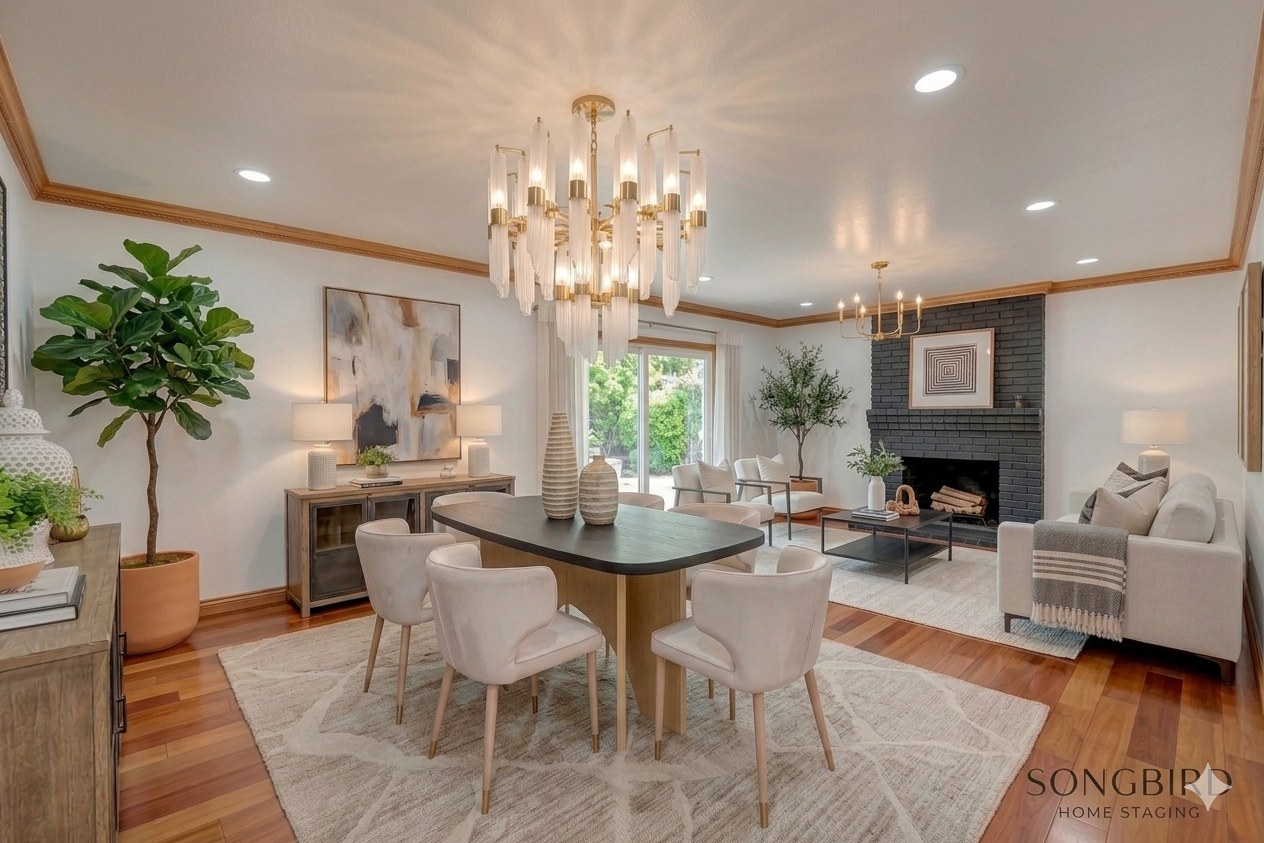 Premium staged dining and living room, designed to help homes sell faster and above asking price
