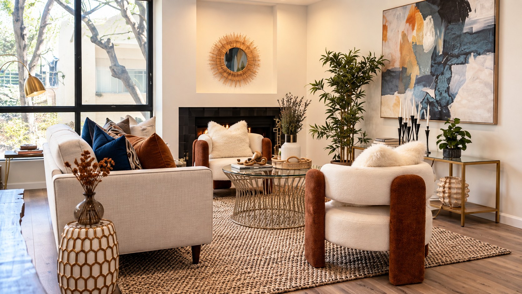 Standard staged fireplace living room, designed to help homes sell faster and above asking price