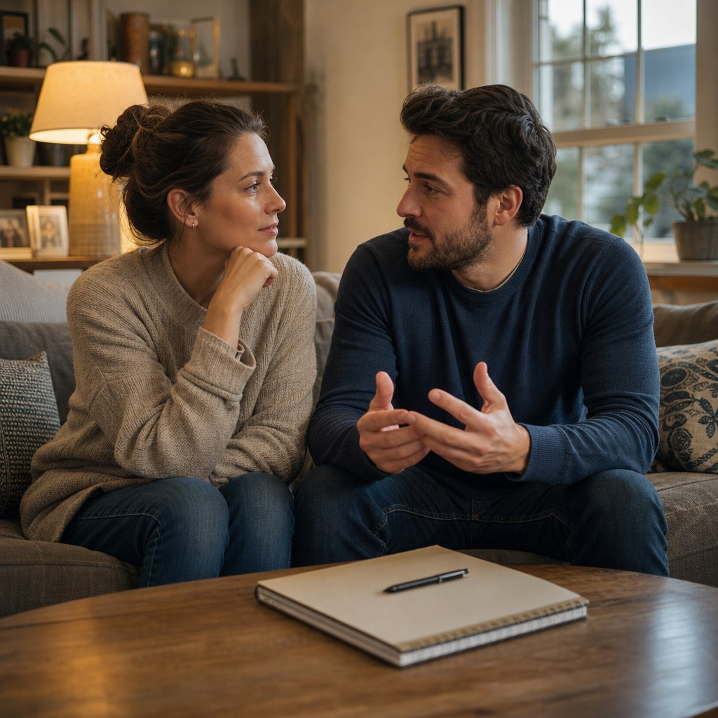 Parents having a thoughtful conversation at home