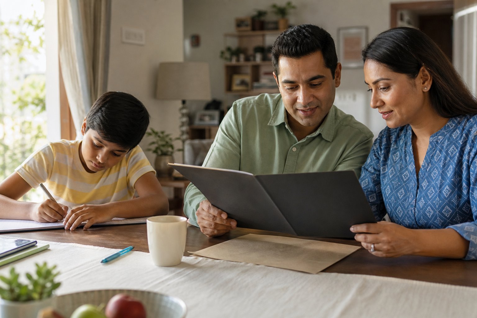 Parents reviewing family priorities together at home