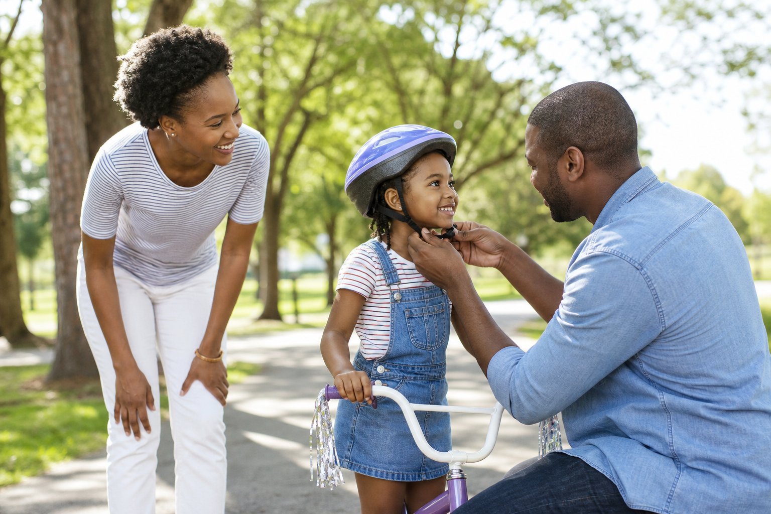 A parent and child sharing a quiet moment outdoors