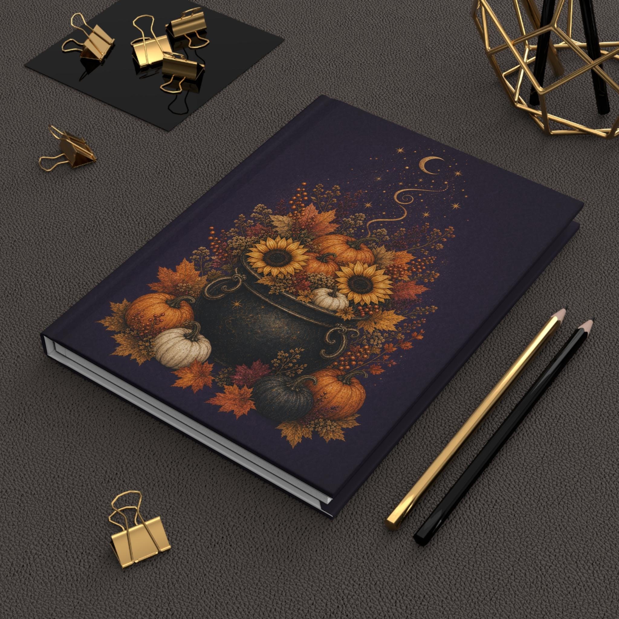 Fall Pumpkin Floral Journal, Sunflower Hardcover Notebook, Autumn Gift, view 13