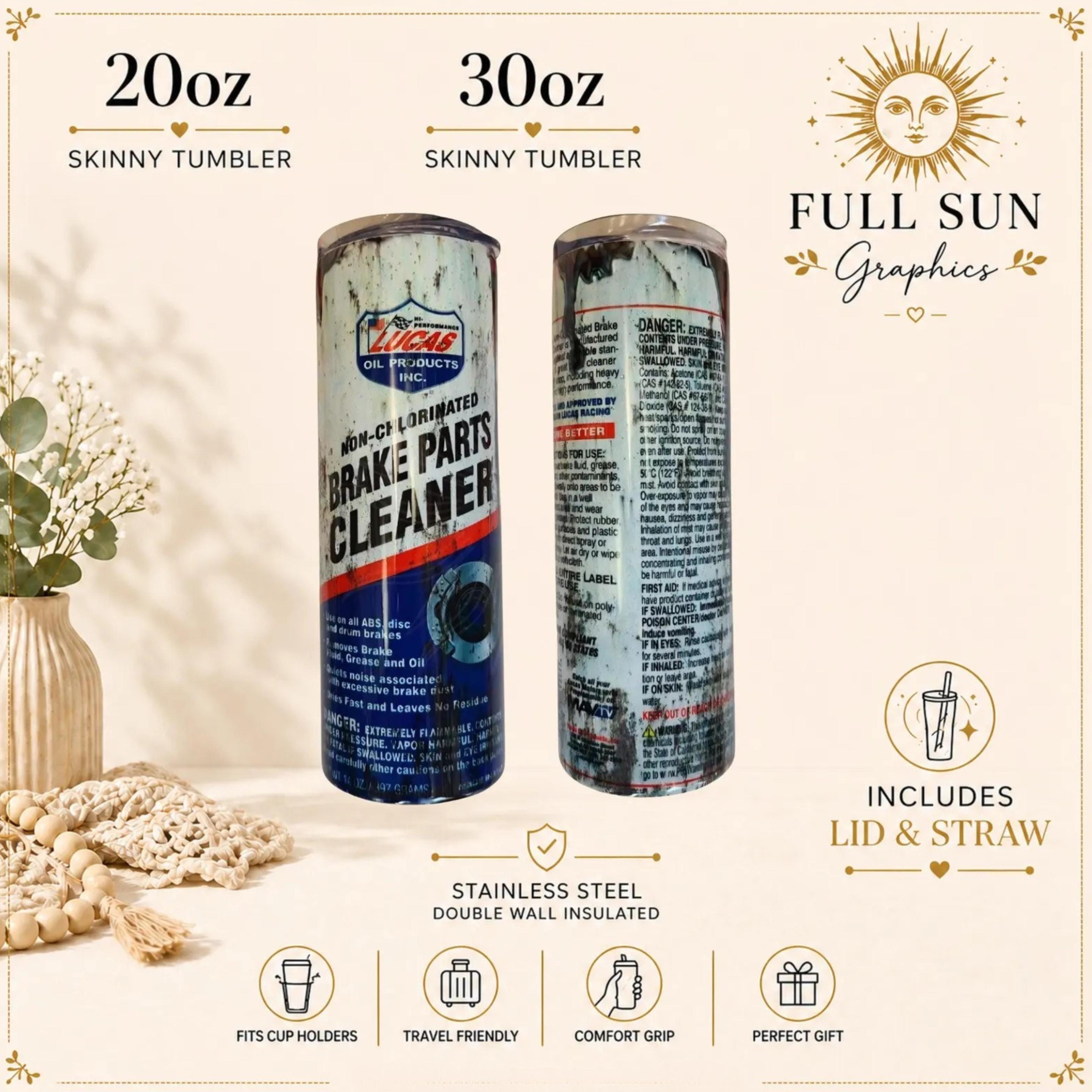 Brake Parts Cleaner Tumbler: Funny Mechanic Gift, Stainless Steel Cup (20oz/30oz), view 3