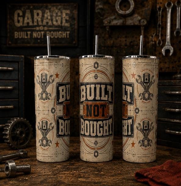 Built Not Bought Mechanic Tumbler, Vintage Garage Stainless Steel Cup, view 11