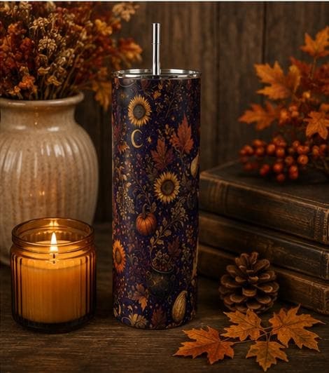 Pumpkin Celestial Skinny Tumbler, Fall Witchy 20oz Cup, Gift for Her, view 4