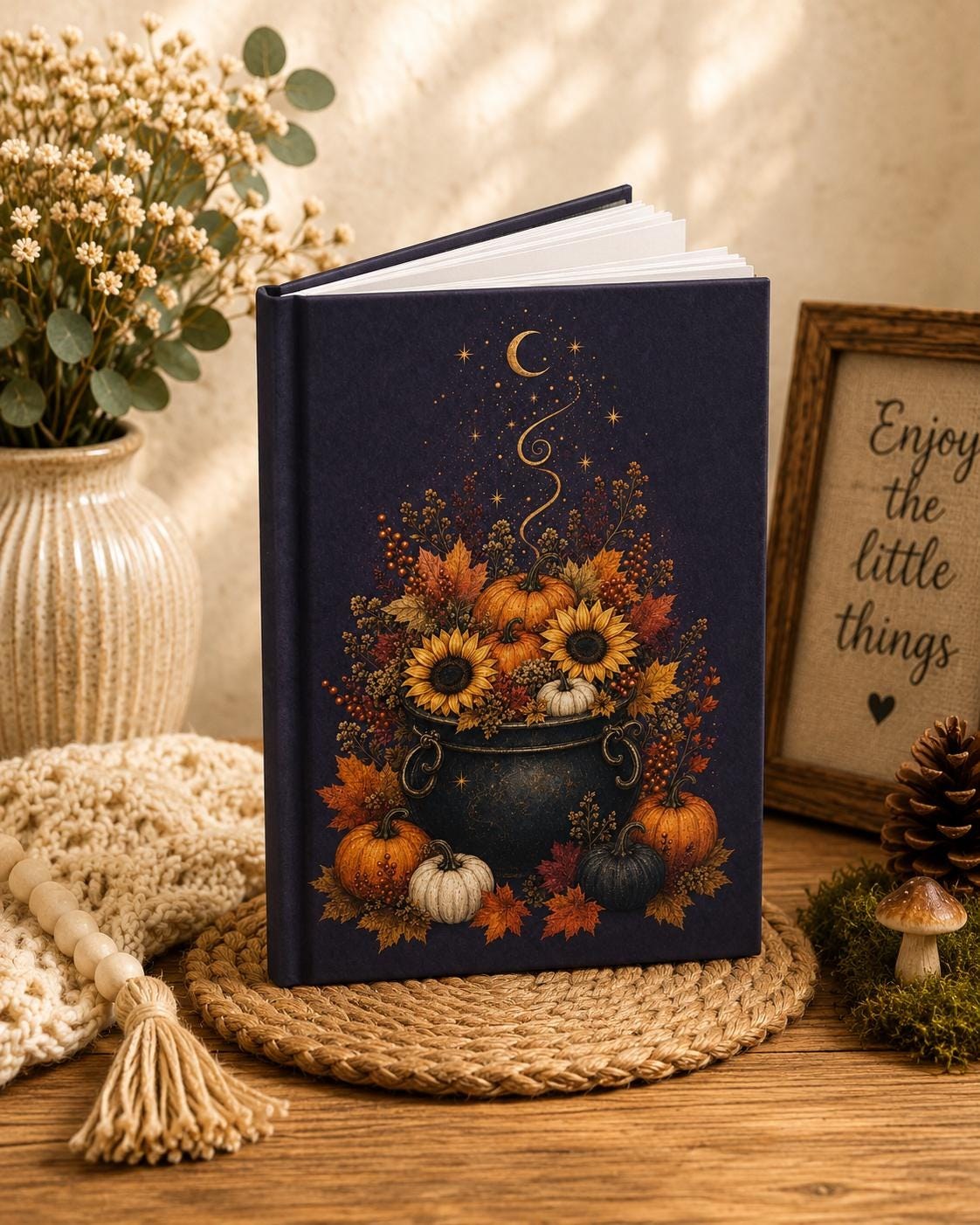 Fall Pumpkin Floral Journal, Sunflower Hardcover Notebook, Autumn Gift