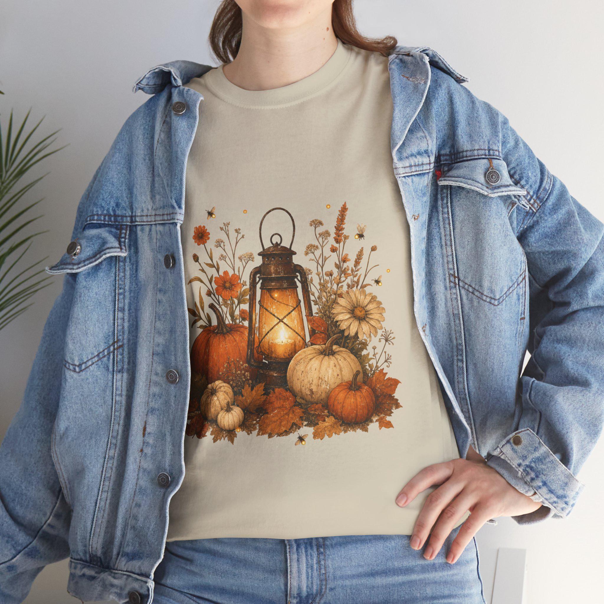 Vintage Pumpkin T-Shirt, Autumn Lantern Fall Tee, Cotton Halloween Shirt, view 16