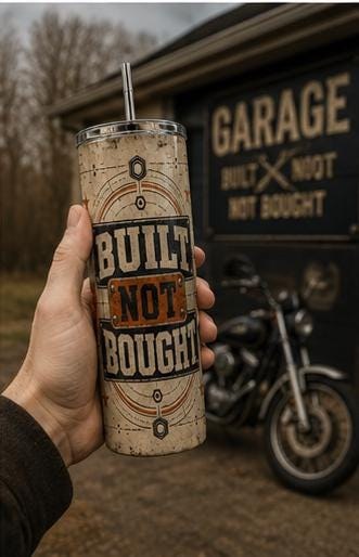 Built Not Bought Mechanic Tumbler, Vintage Garage Stainless Steel Cup, view 5