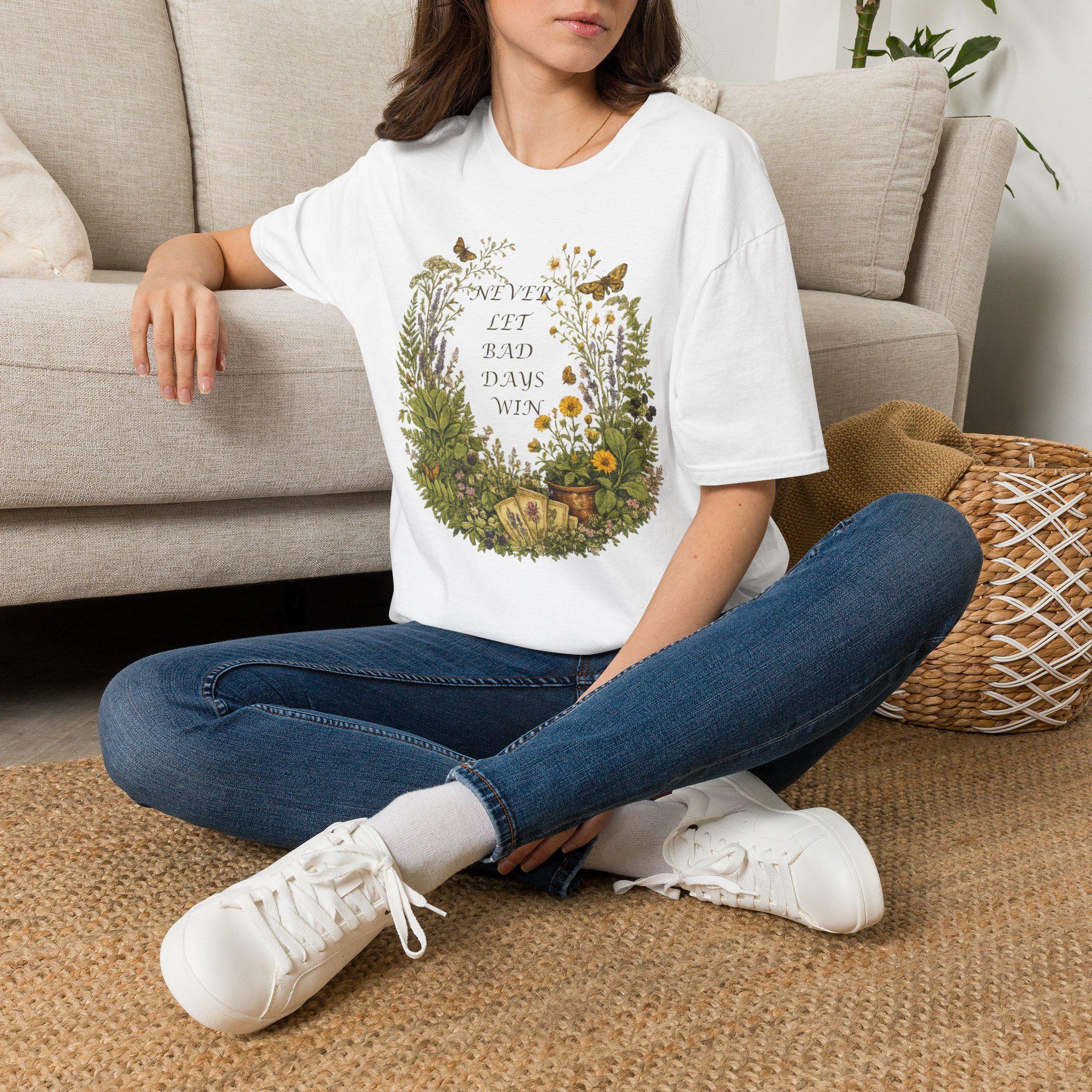 Floral Wreath T-Shirt, Inspirational Quote Tee, Never Let Bad Days Win, Nature Lover Gift, view 10