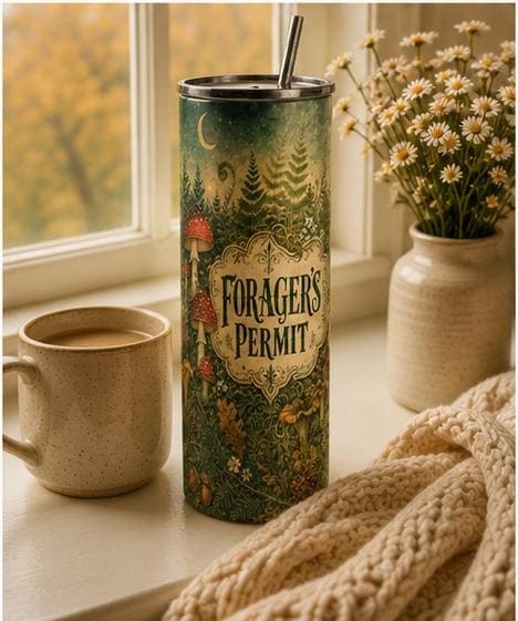 Forager's Permit Skinny Tumbler, Mushroom Cottagecore Cup,Cottagecore Nature Travel Mug, view 10